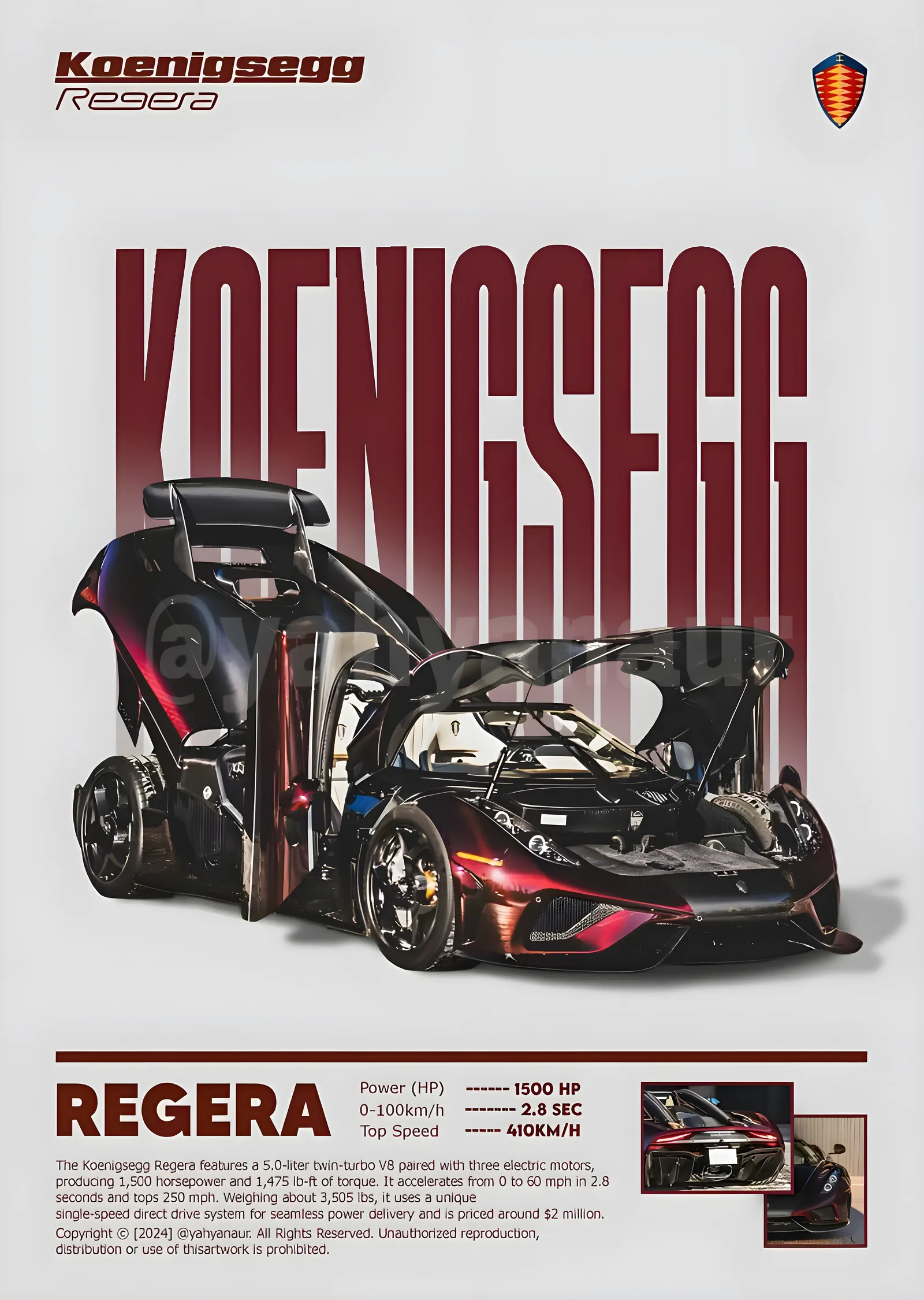 Koenigsegg Regera: Hiper Otomobil metal tablo