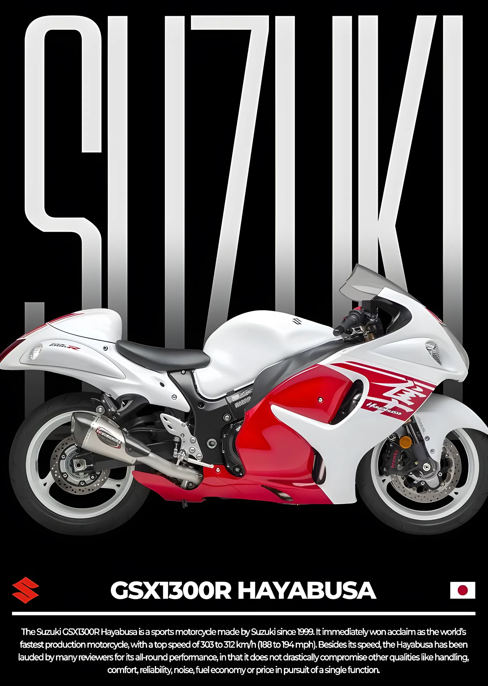 Suzuki GSX1300R Hayabusa: Beyaz Kırmızı metal tablo