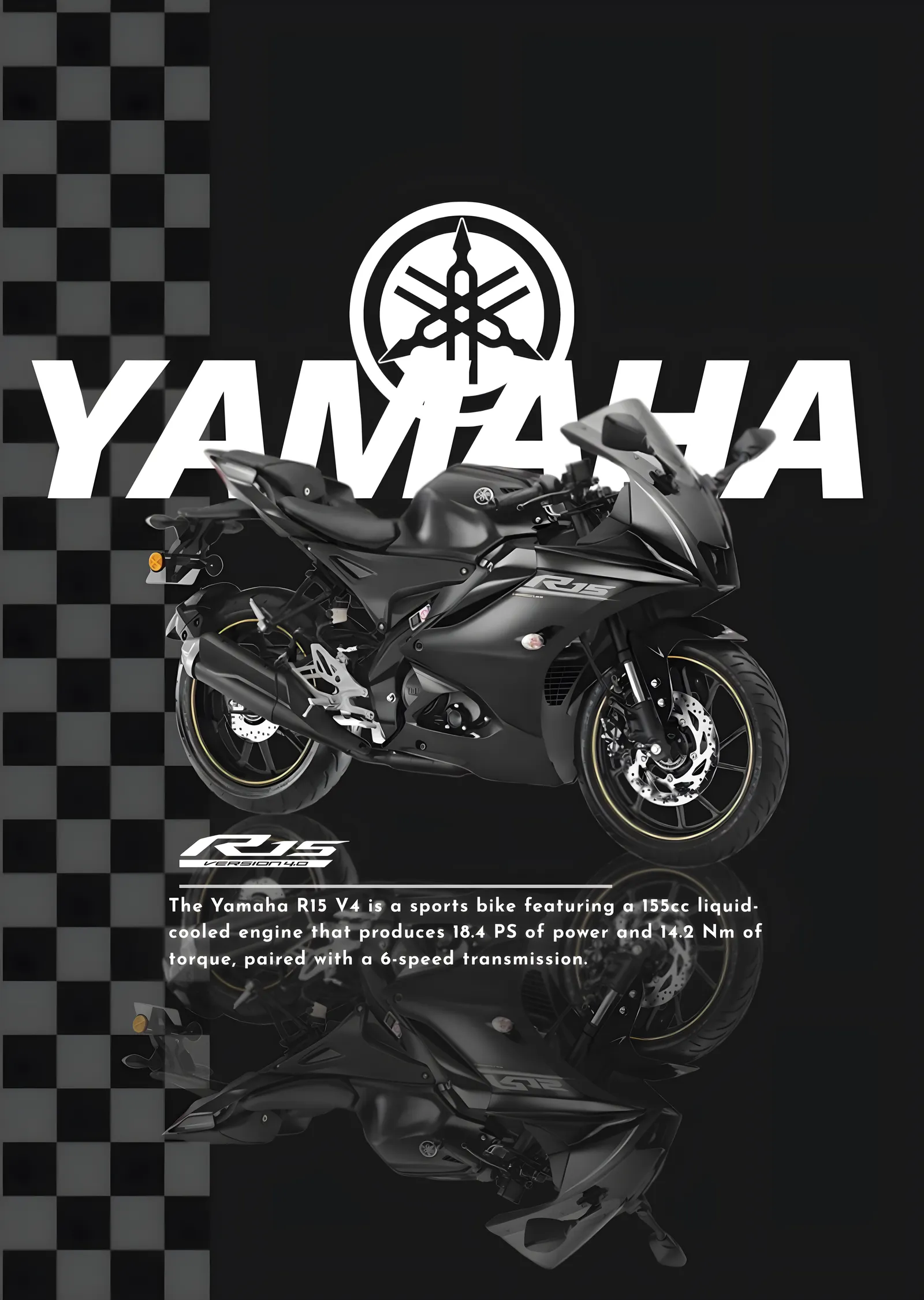 Yamaha R15 - Damalı Zemin metal tablo
