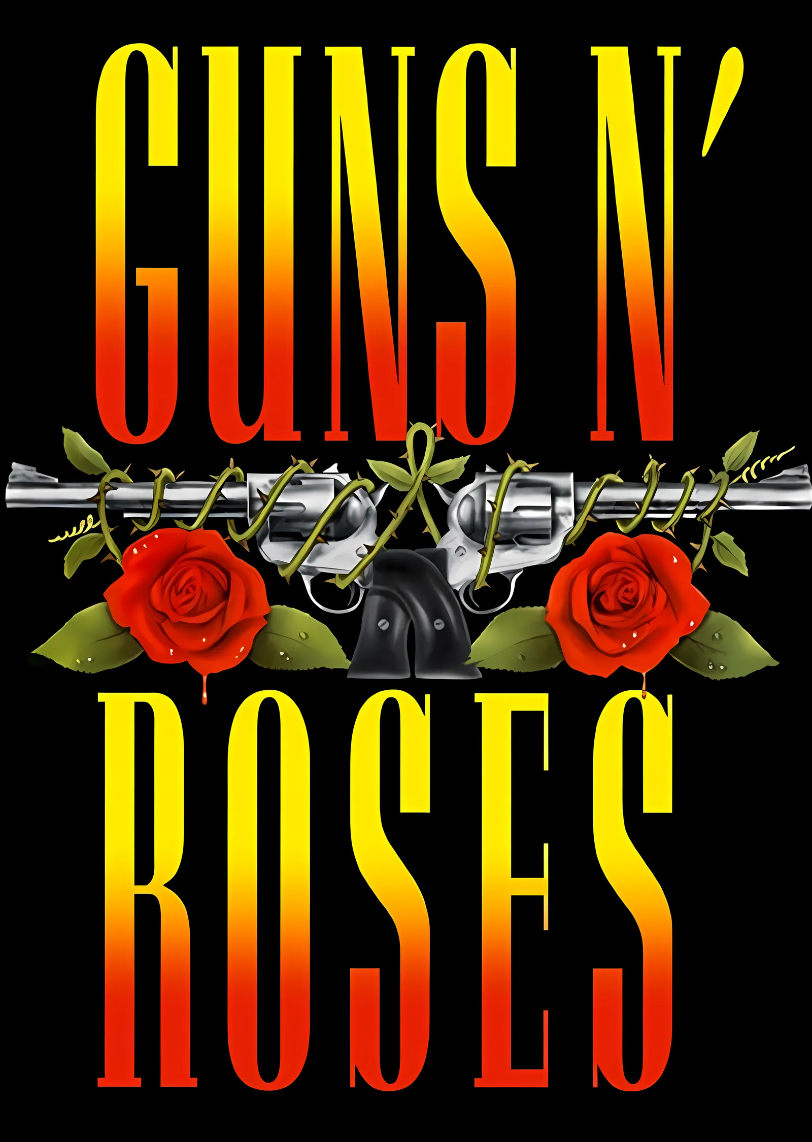 Guns N' Roses - Kırmızı Gül ve Tabancalı Logo metal tablo