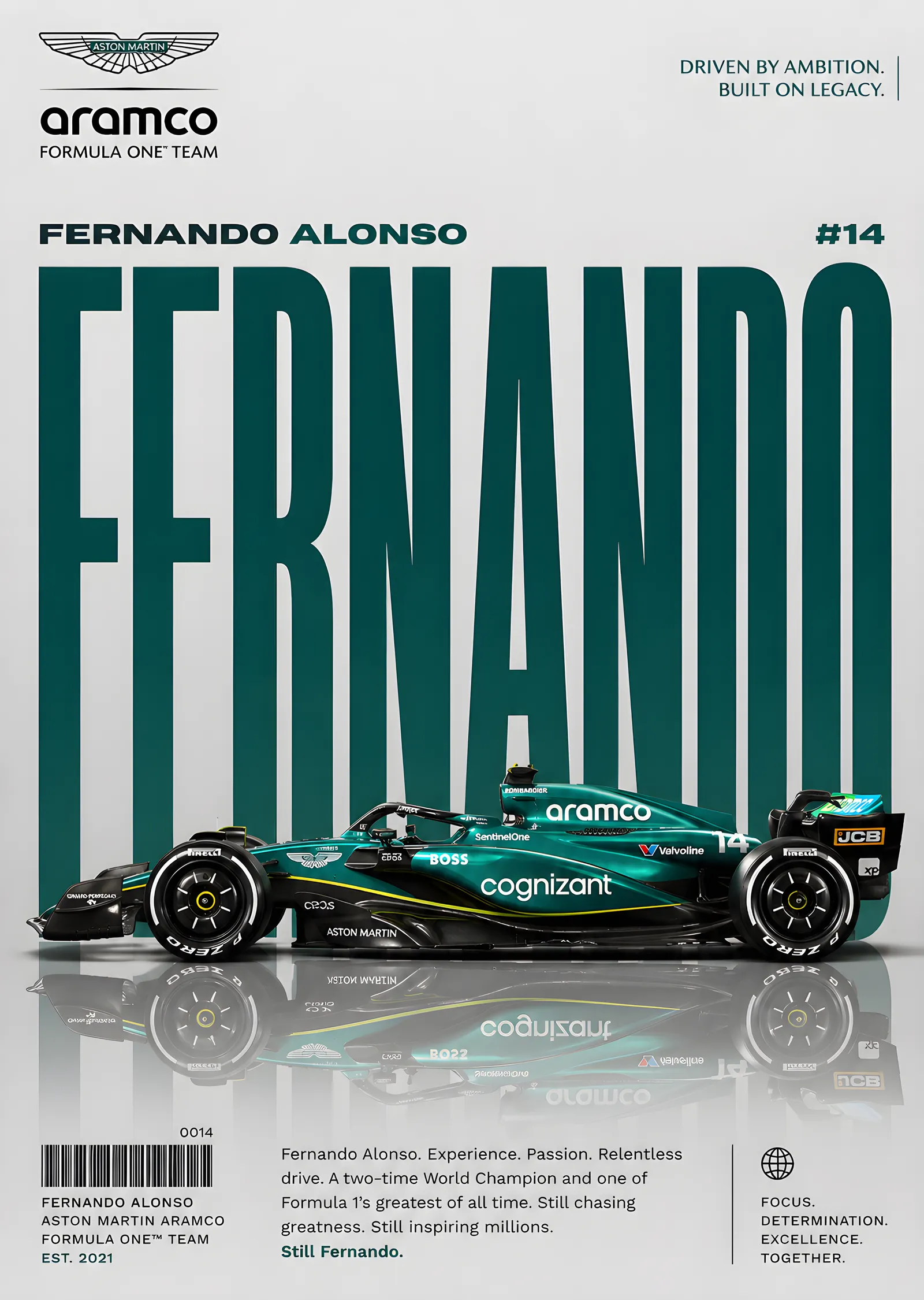 Fernando Alonso: Aramco F1 #14 metal tablo