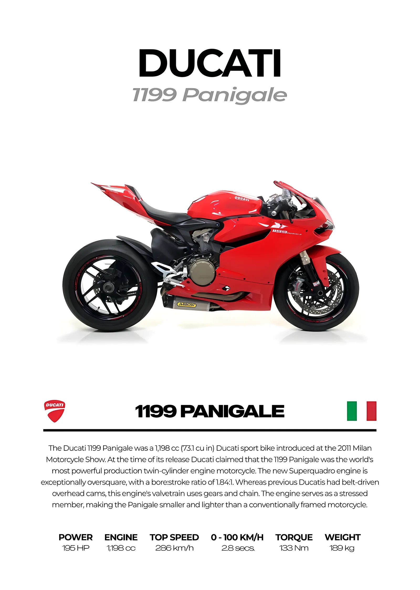 Ducati 1199 Panigale - Beyaz Zemin metal tablo