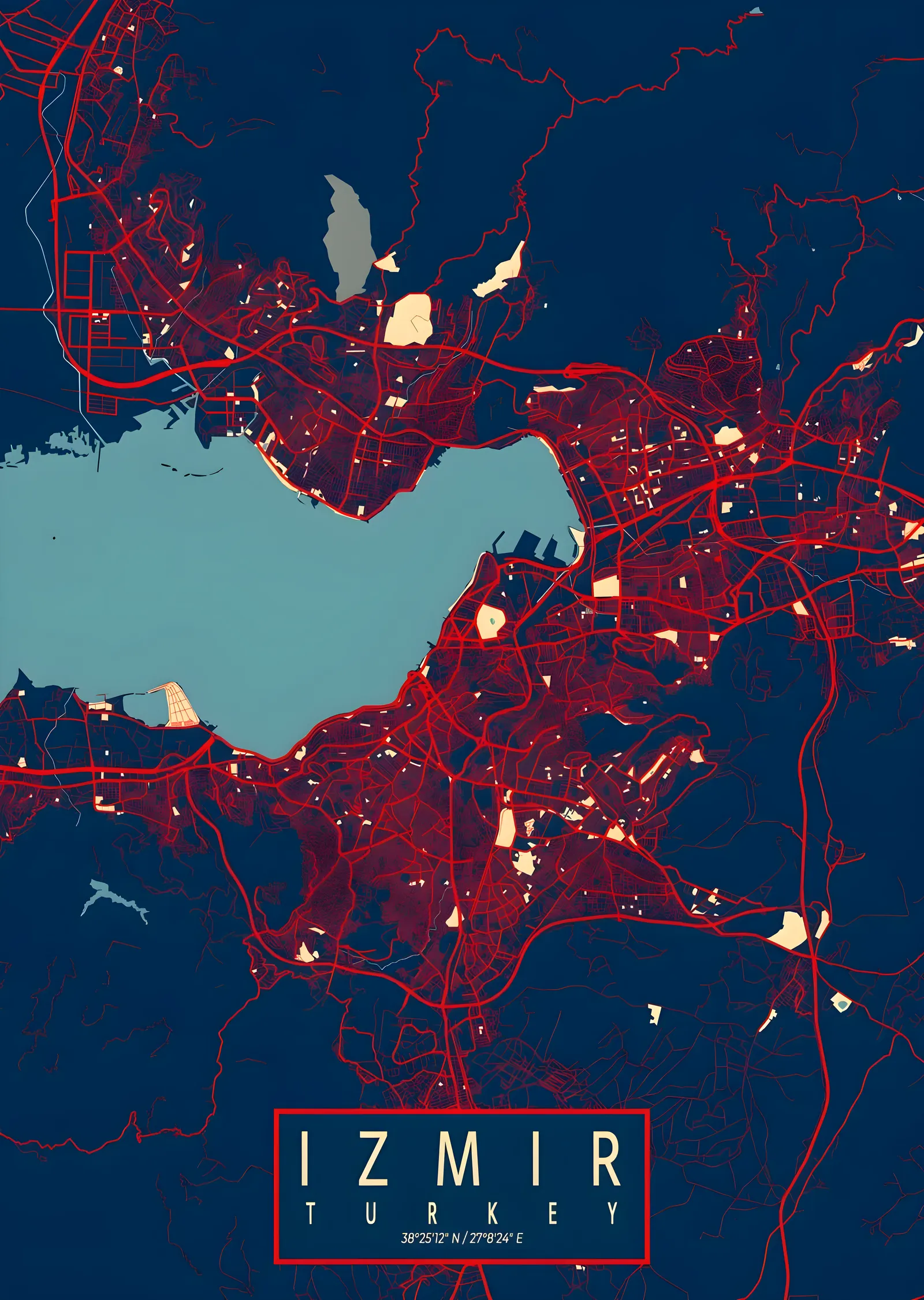 İzmir Turkey City Map metal tablo