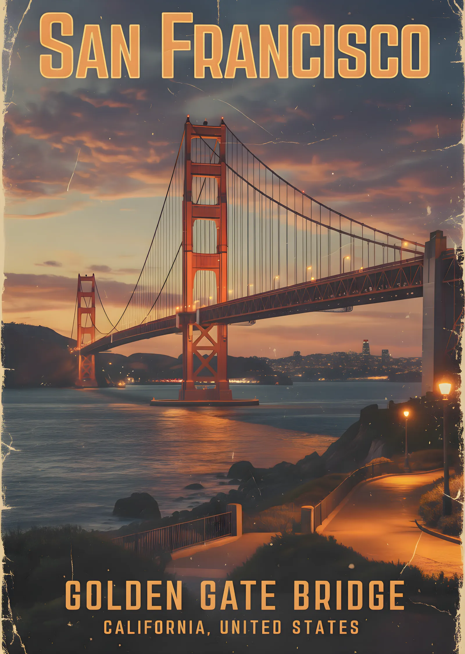 San Francisco Golden Gate Köprüsü Kızıl Sıcak Batış metal tablo