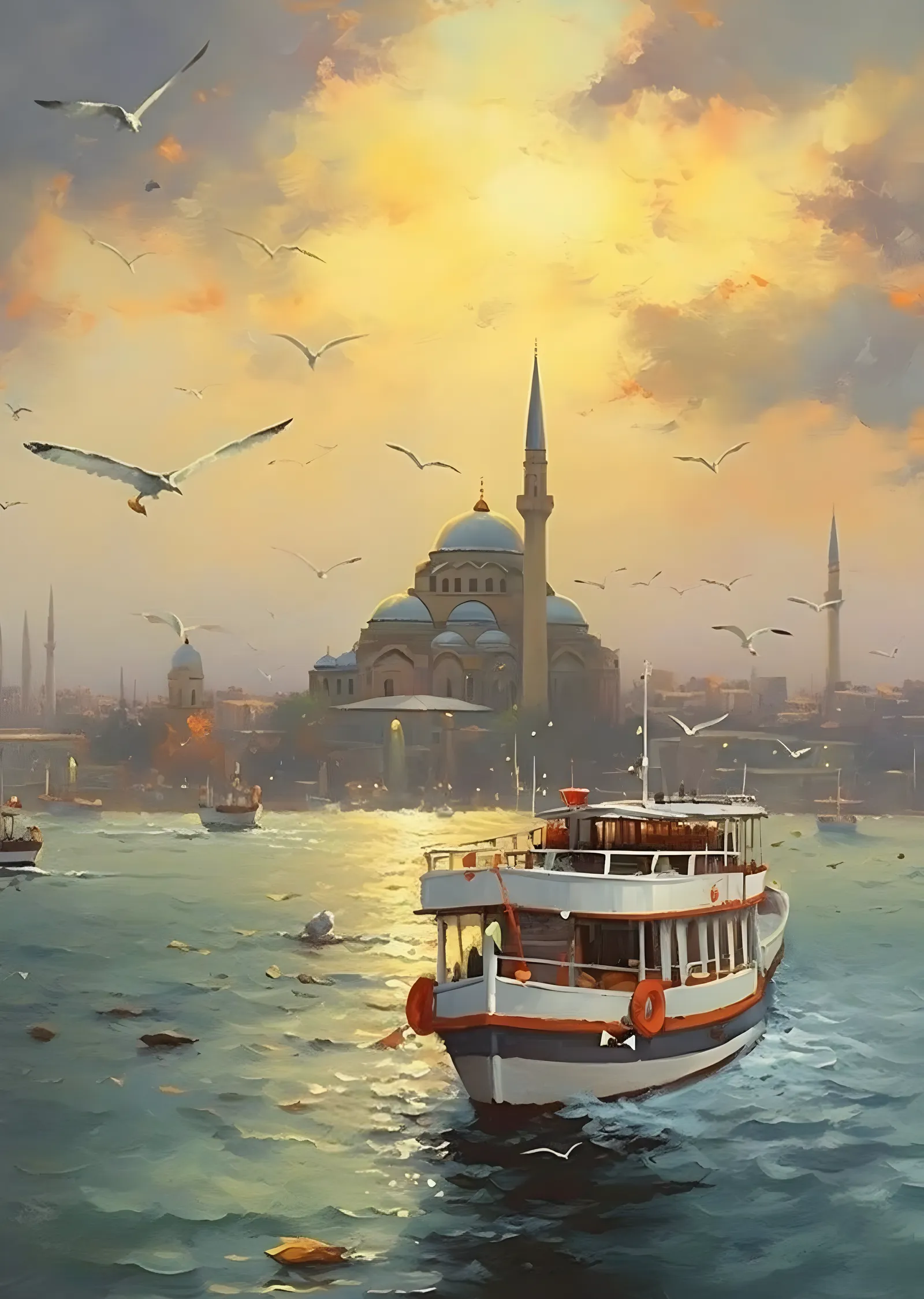 İstanbul - Vapur ve Camiler metal tablo