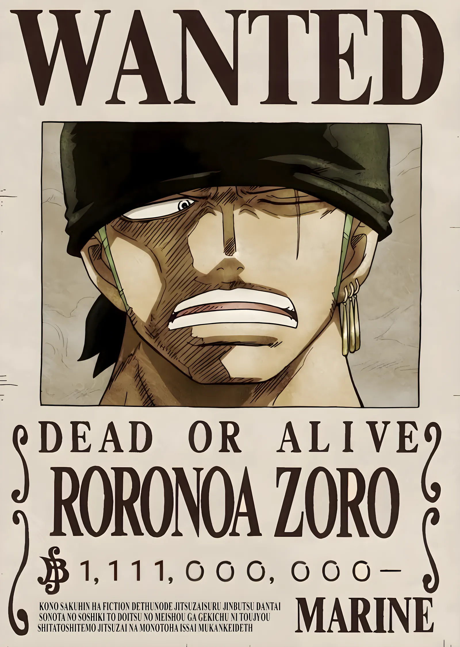 Roronoa Zoro: Kaşlı Bandana metal tablo