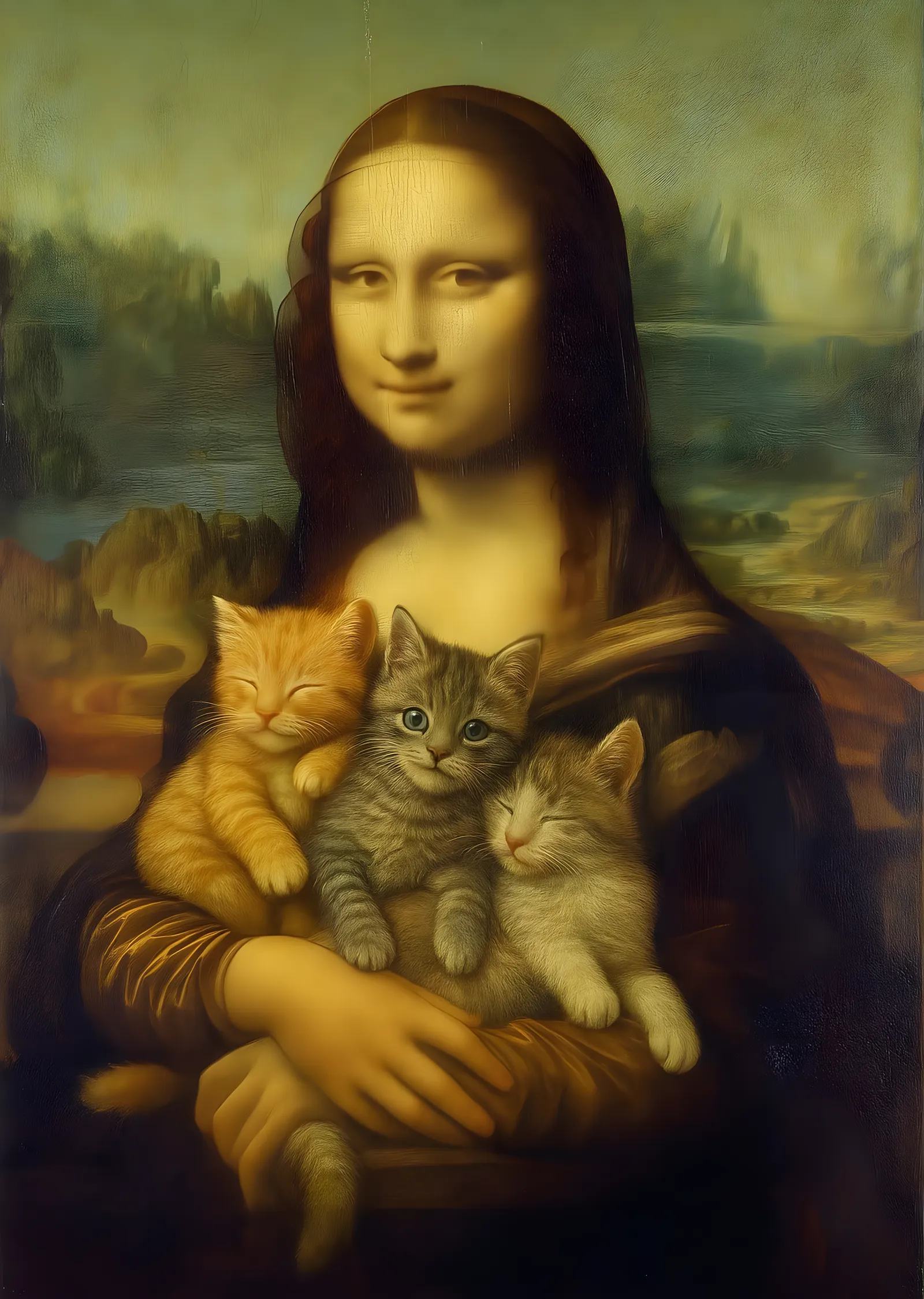 Mona Lisa ve Yavru Kediler metal tablo