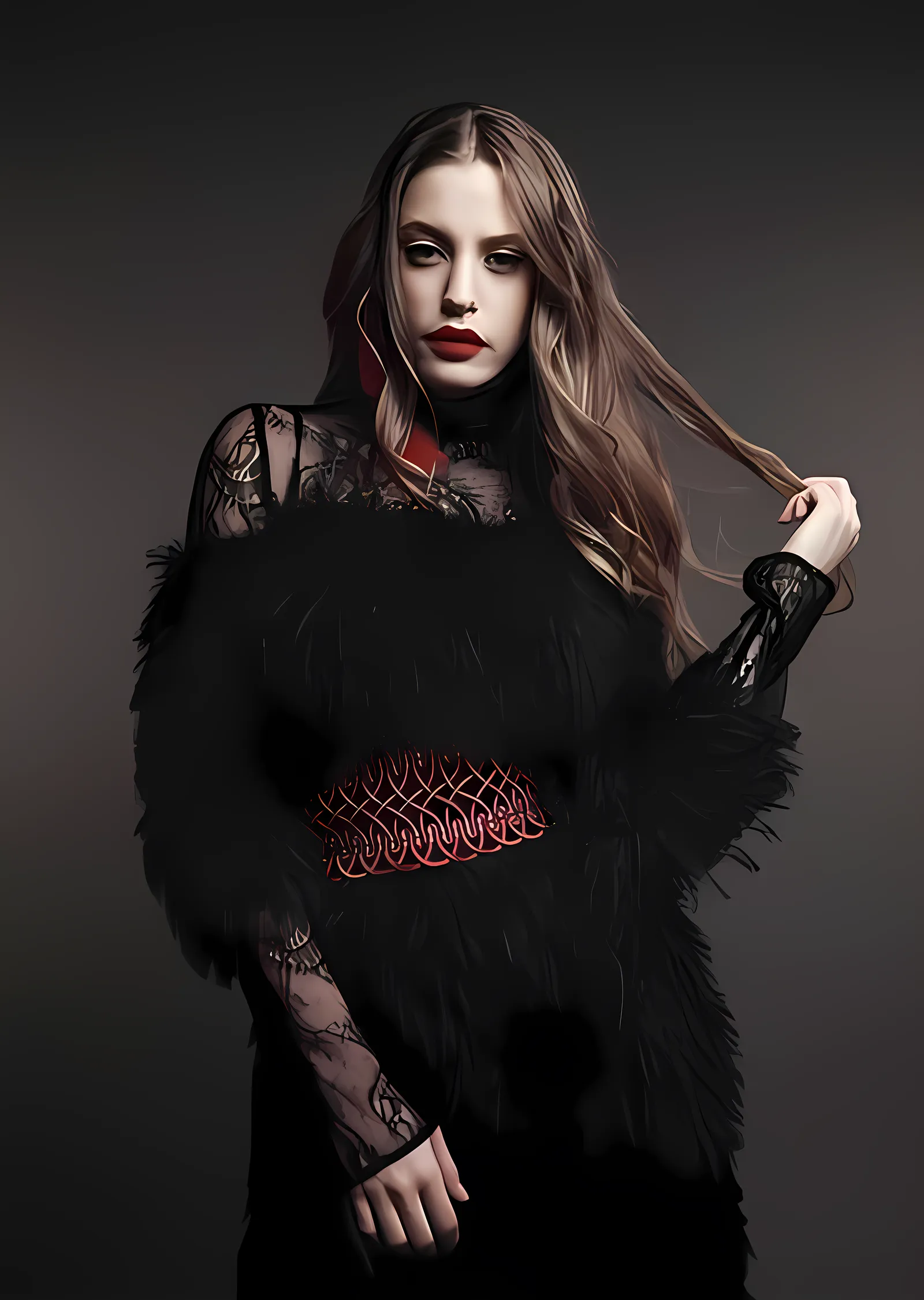 Serenay Sarıkaya Tüylü Siyah Elbise metal tablo