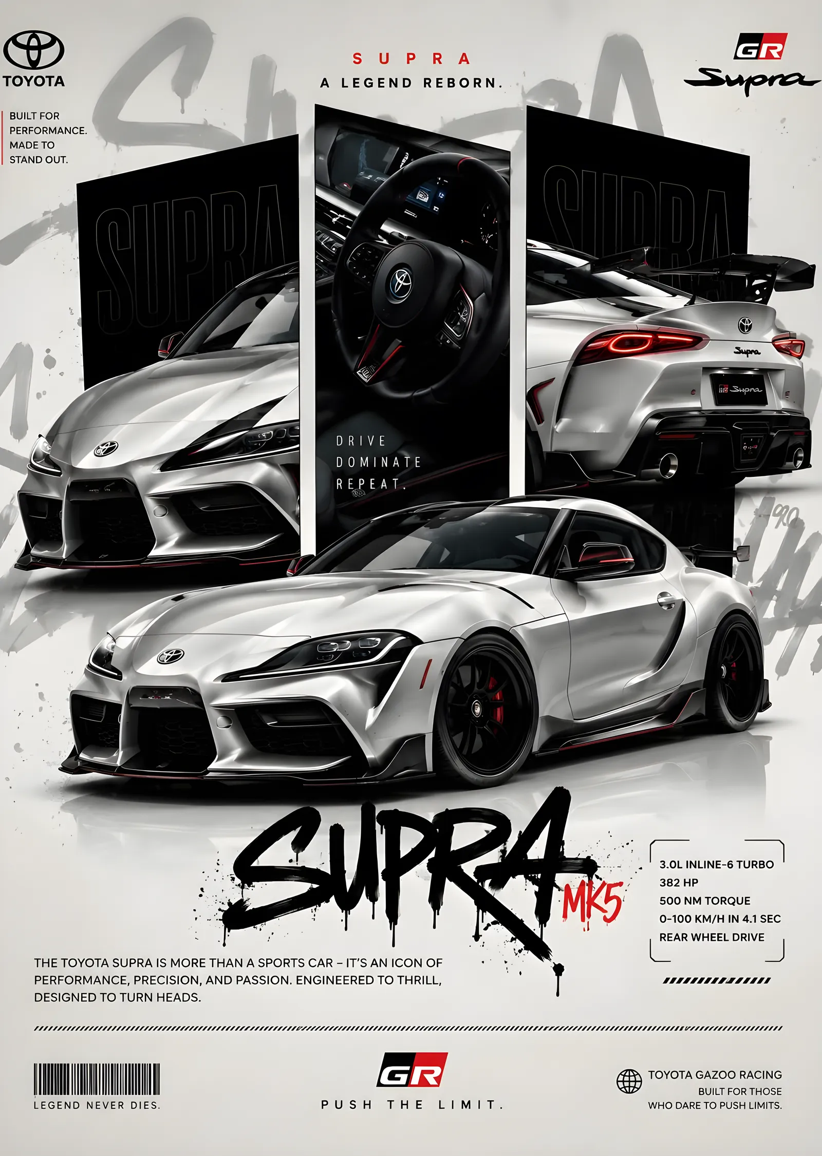 Toyota Supra MK5 - Beyaz metal tablo