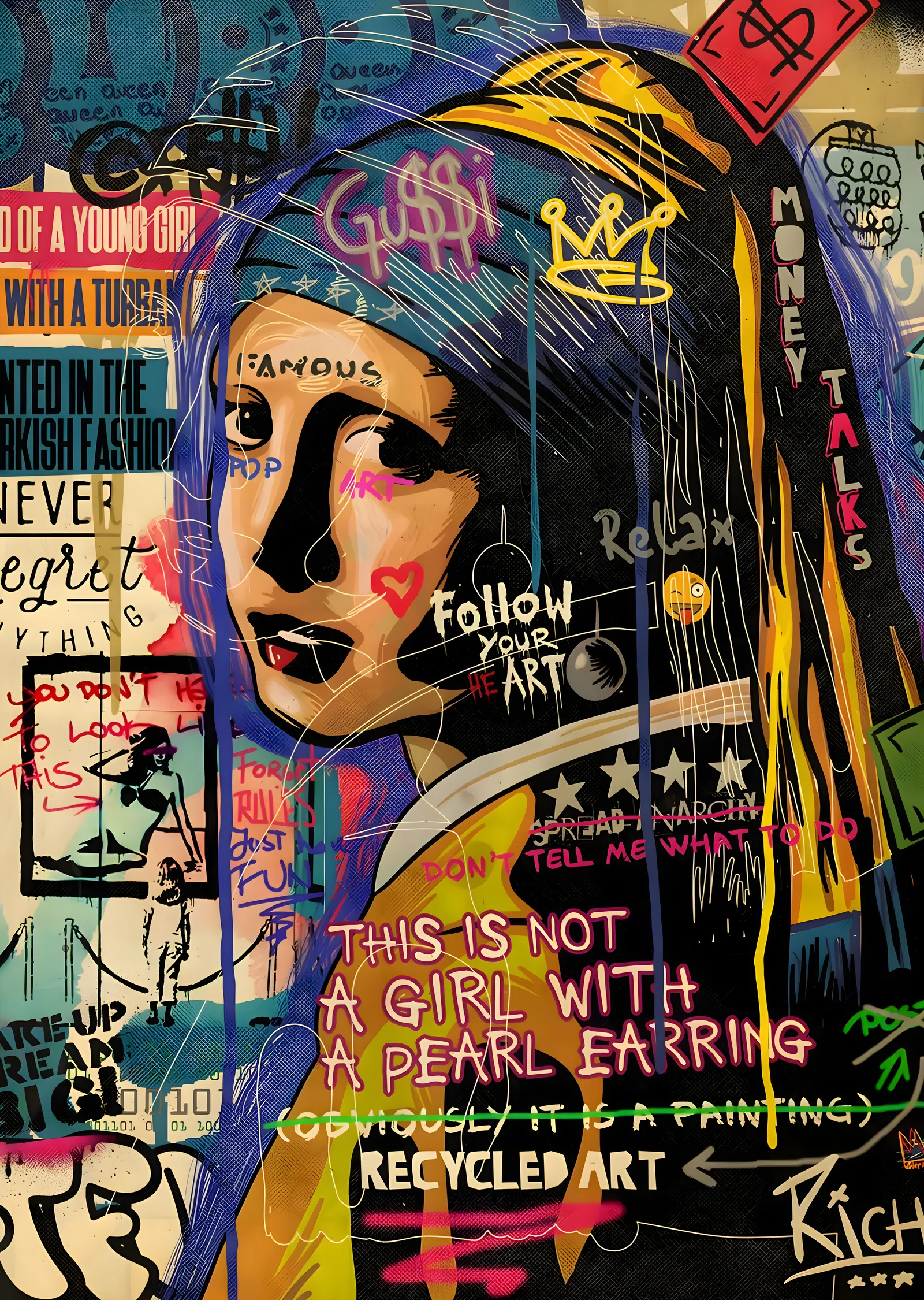 İnci Küpeli Kız: Pop Art Grafiti Yorumu metal tablo