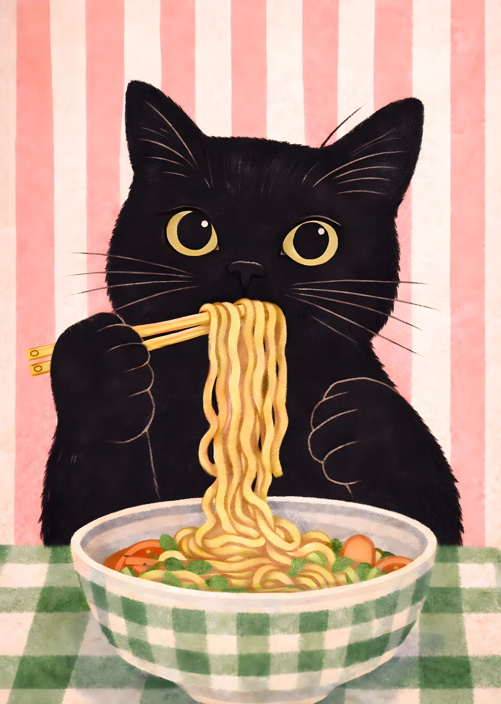 Noodle Yiyen Siyah Kedi metal tablo