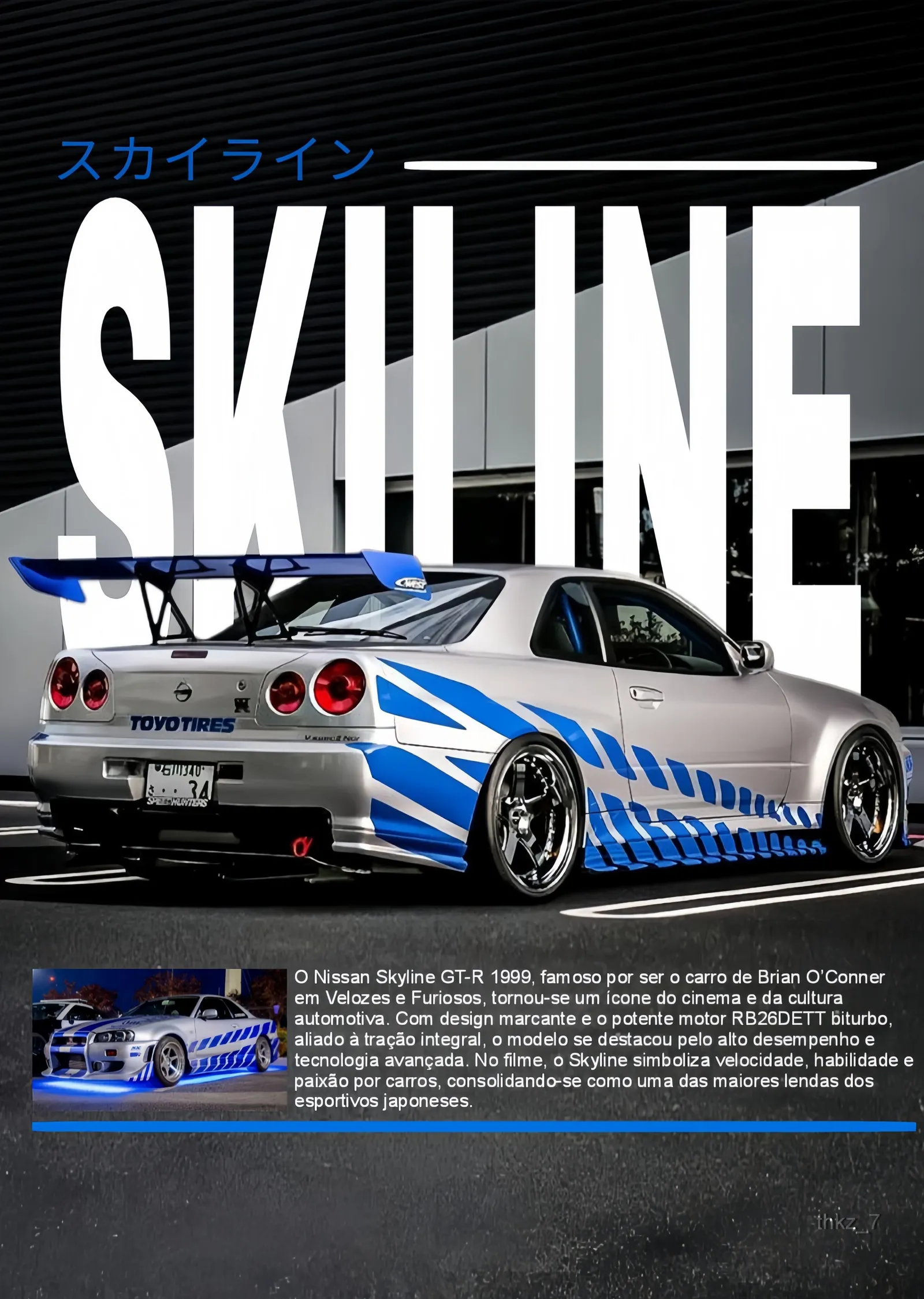 Nissan Skyline GT-R R34 - Mavi Grafik metal tablo