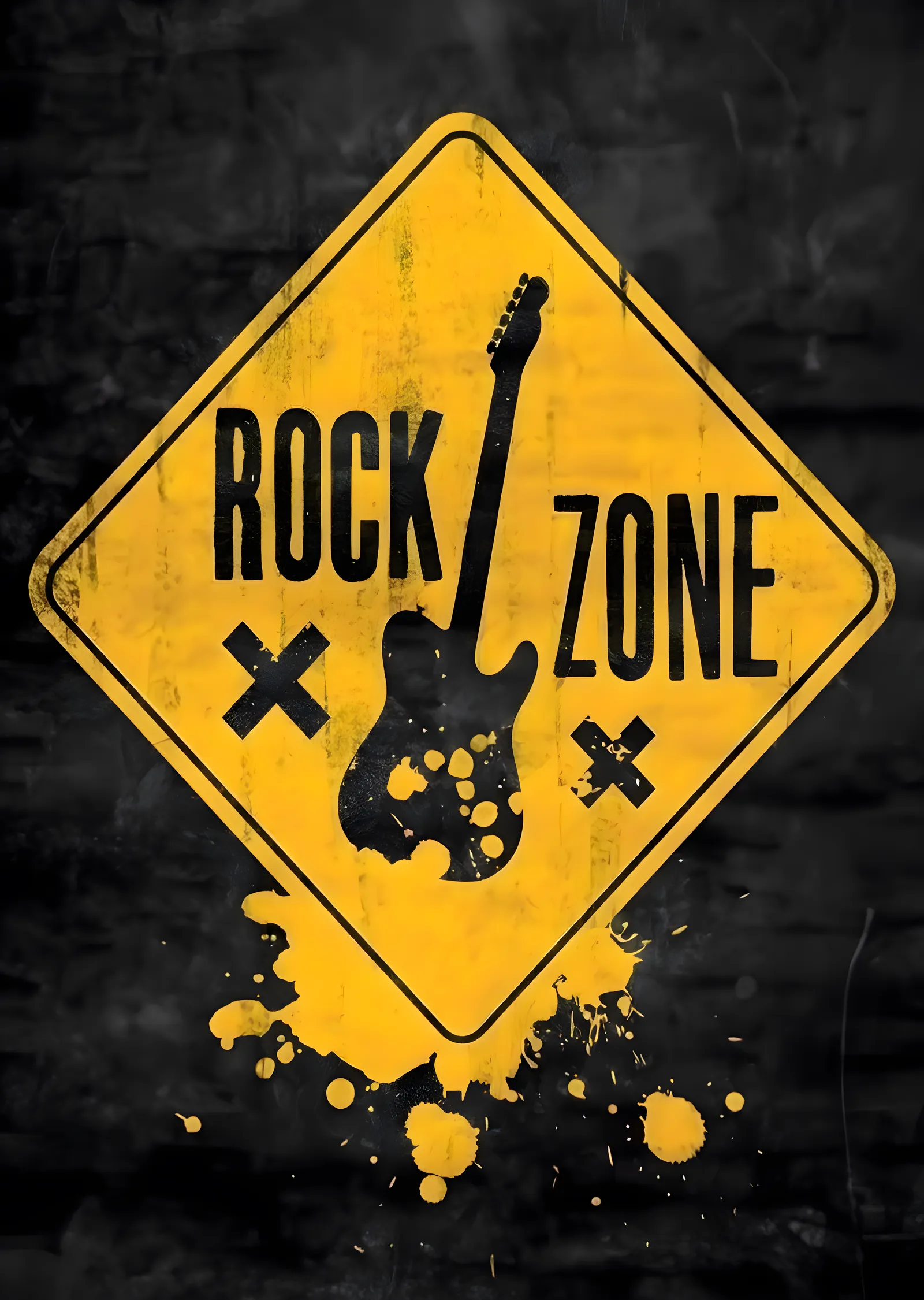 Rock Zone: Gitar Uyarı İşareti metal tablo