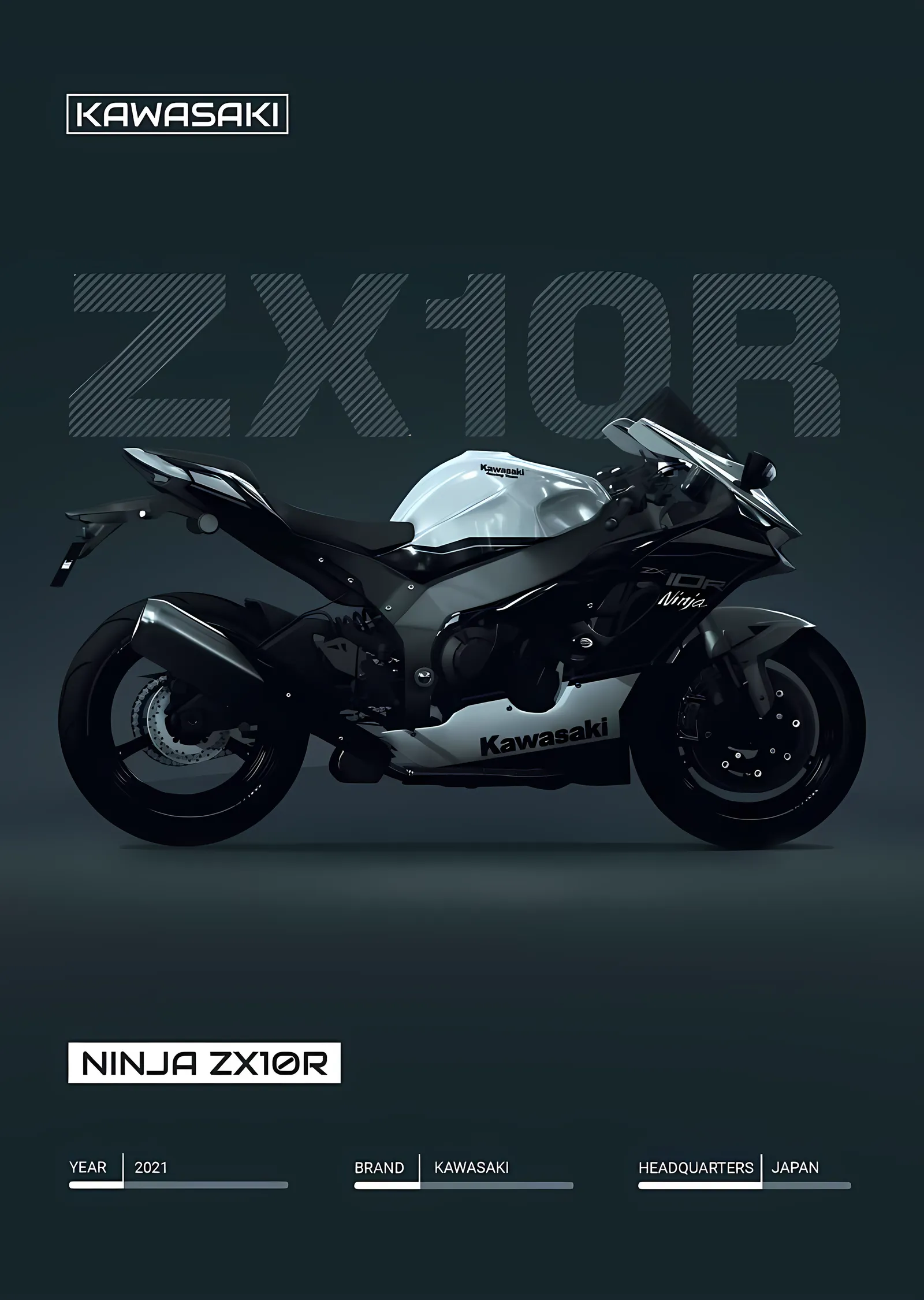 Kawasaki Ninja ZX-10R - Petrol Mavisi metal tablo