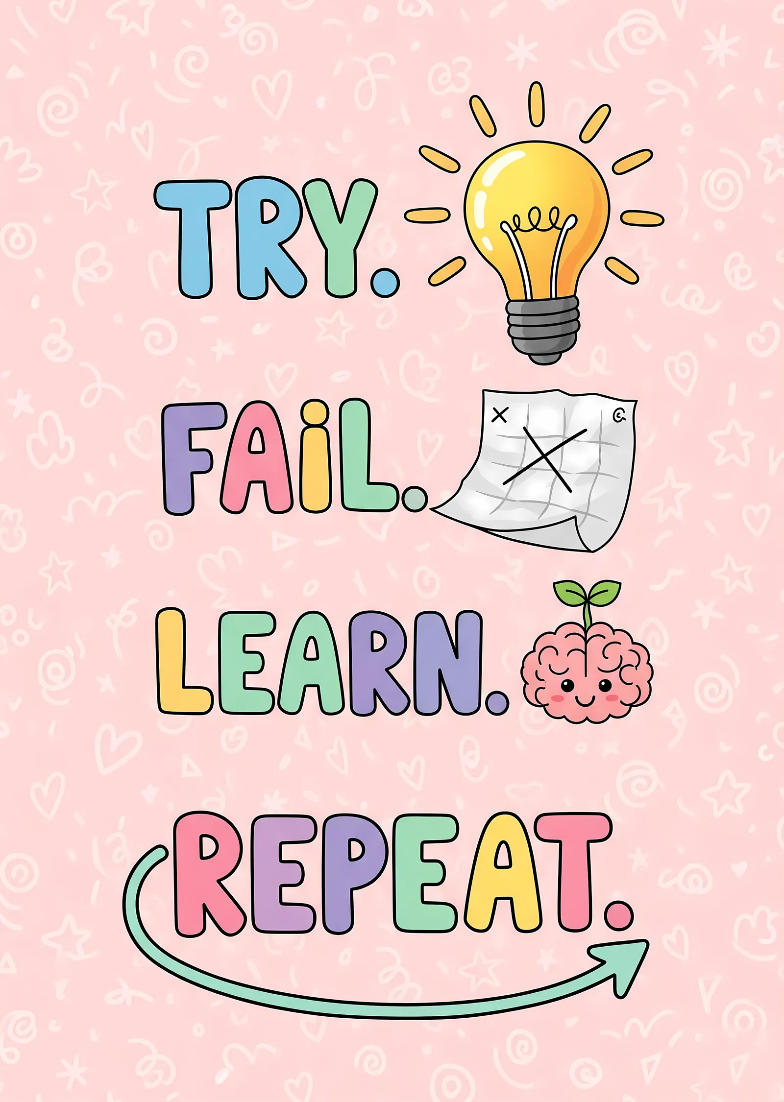 Try Fail Learn Repeat Motivasyonel metal tablo