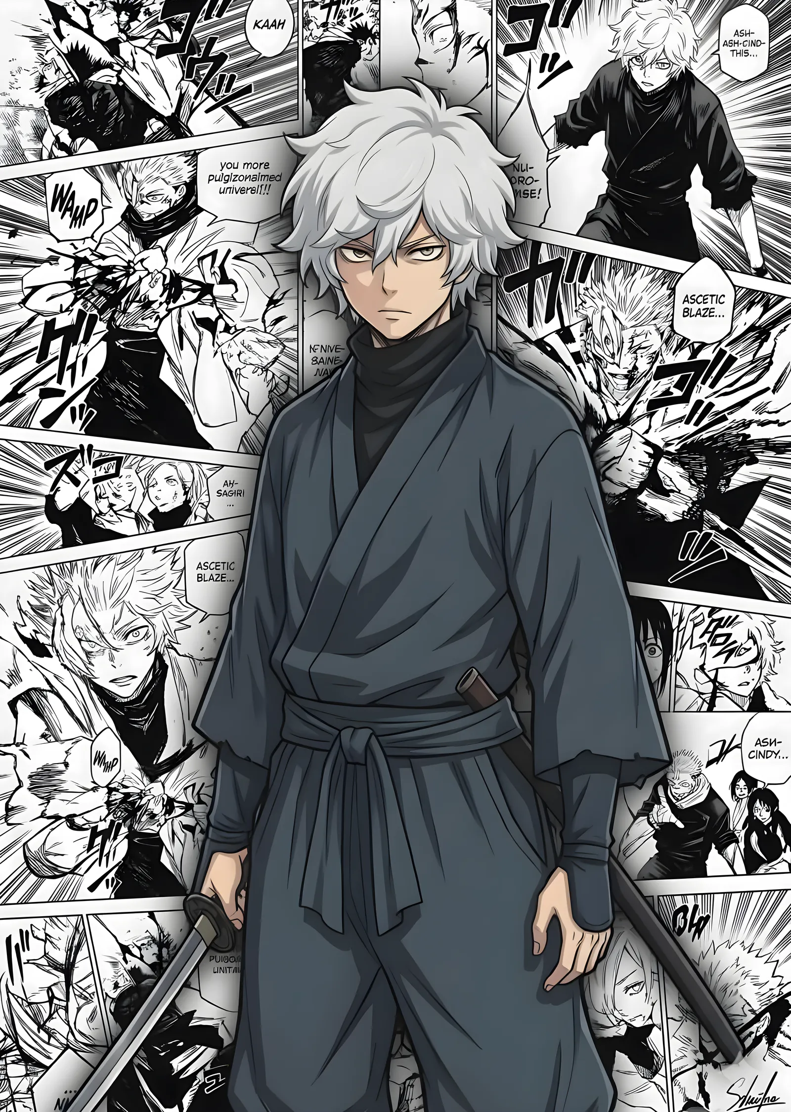 Manga Panelleri: Beyaz Saçlı Savaşçı metal tablo