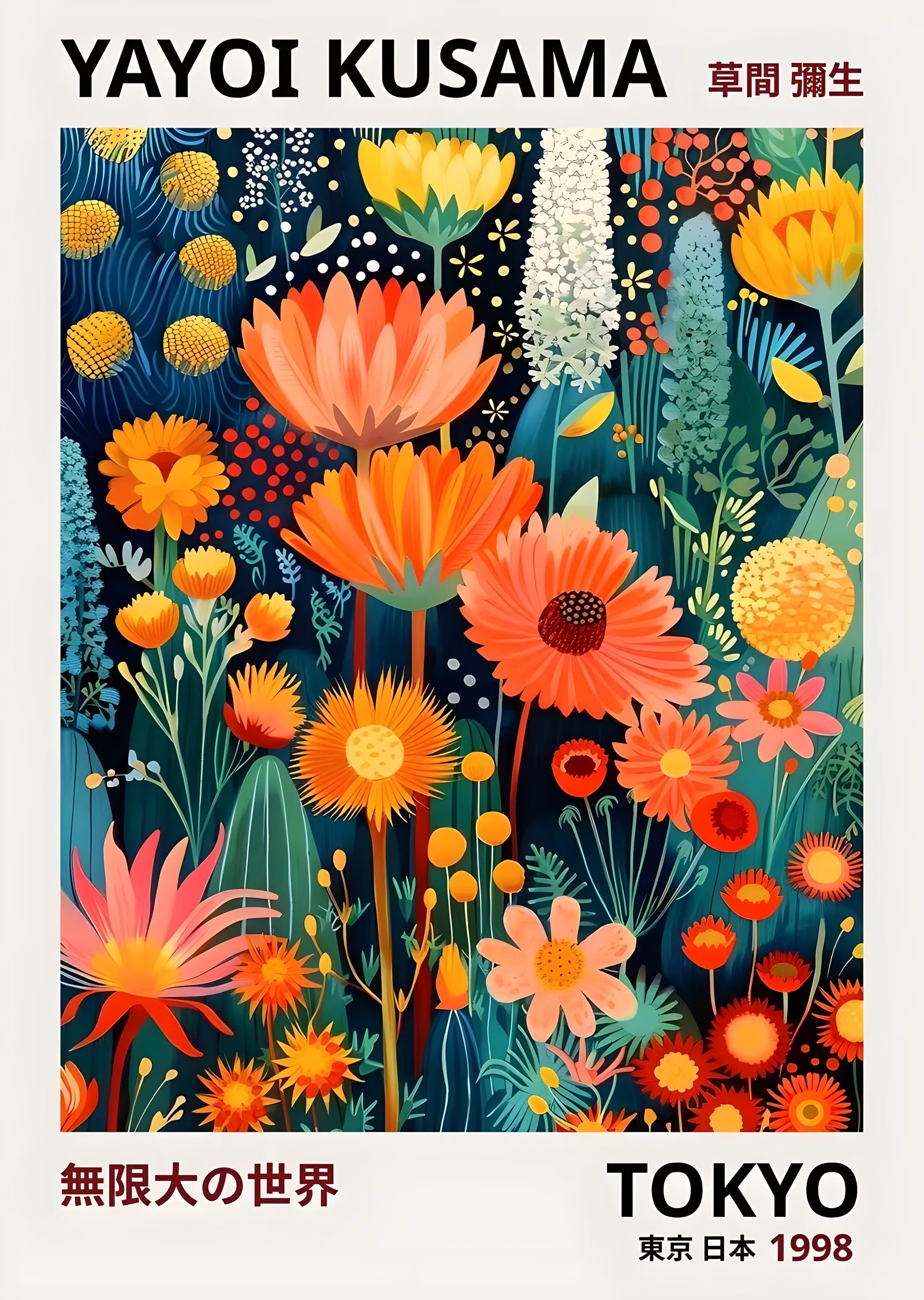Yayoi Kusama: Tokyo 1998 Çiçekler metal tablo