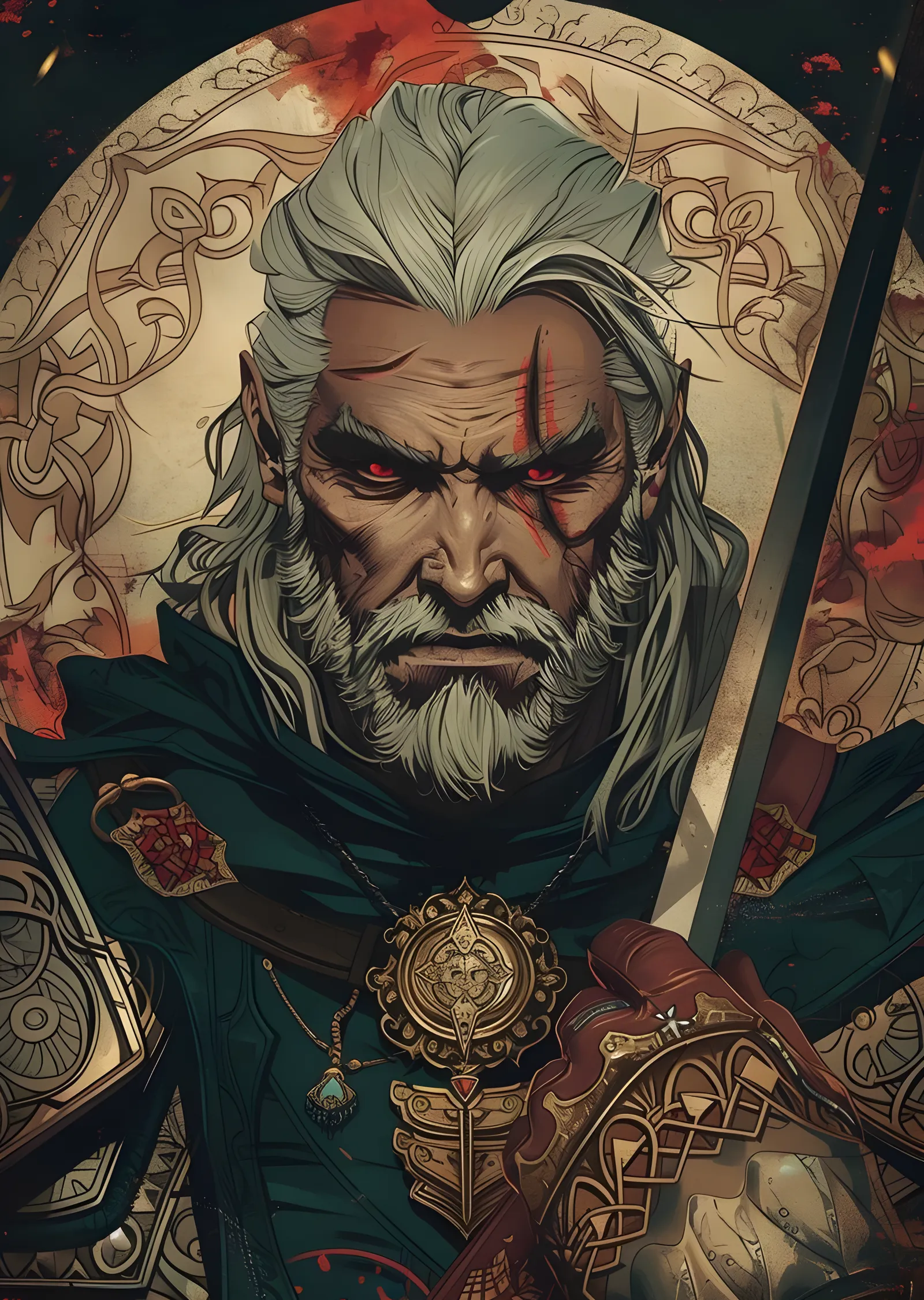 The Witcher: Vitray Geralt metal tablo