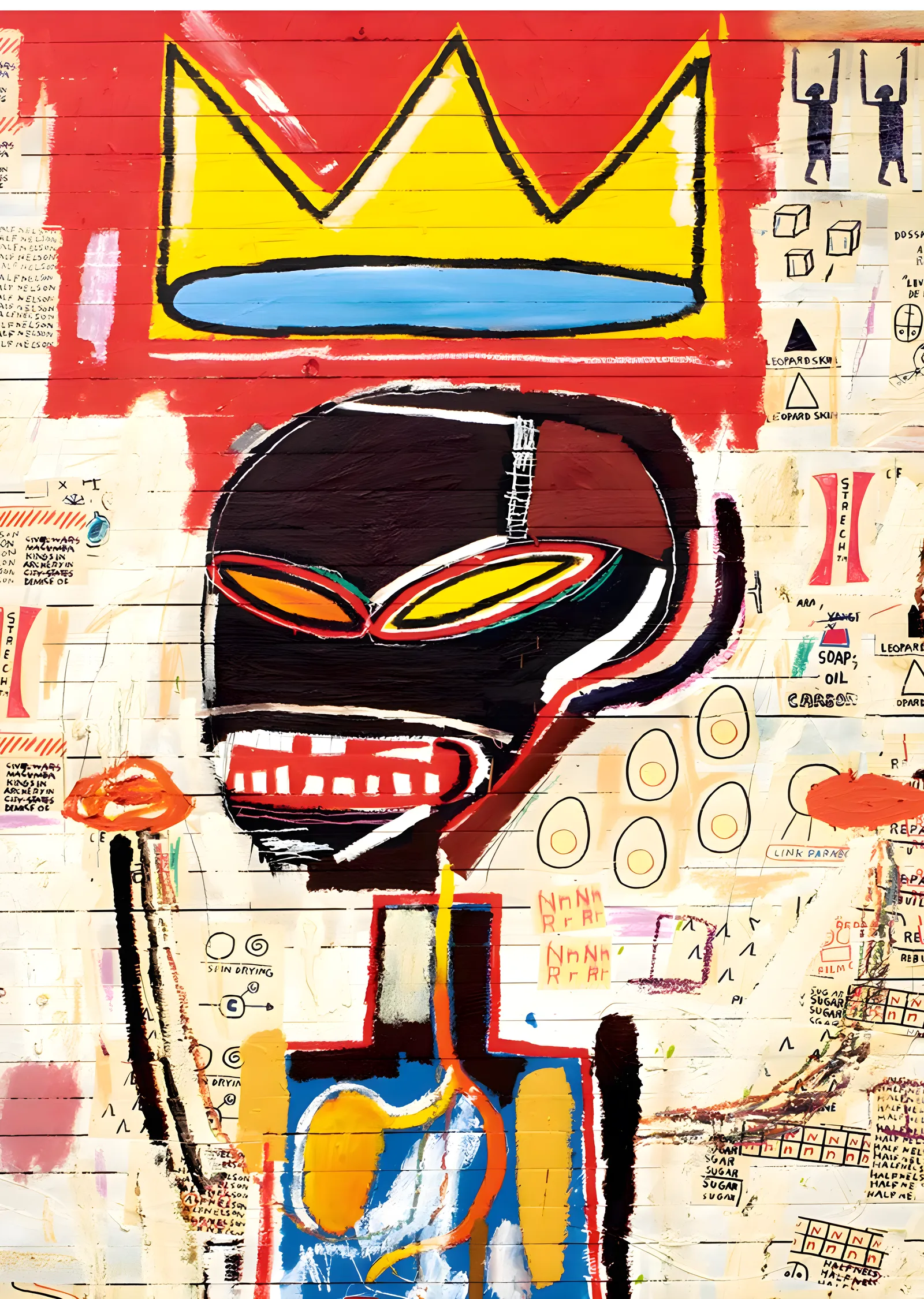 Jean-Michel Basquiat: Kırmızı Arka Planda Taçlı Figür metal tablo