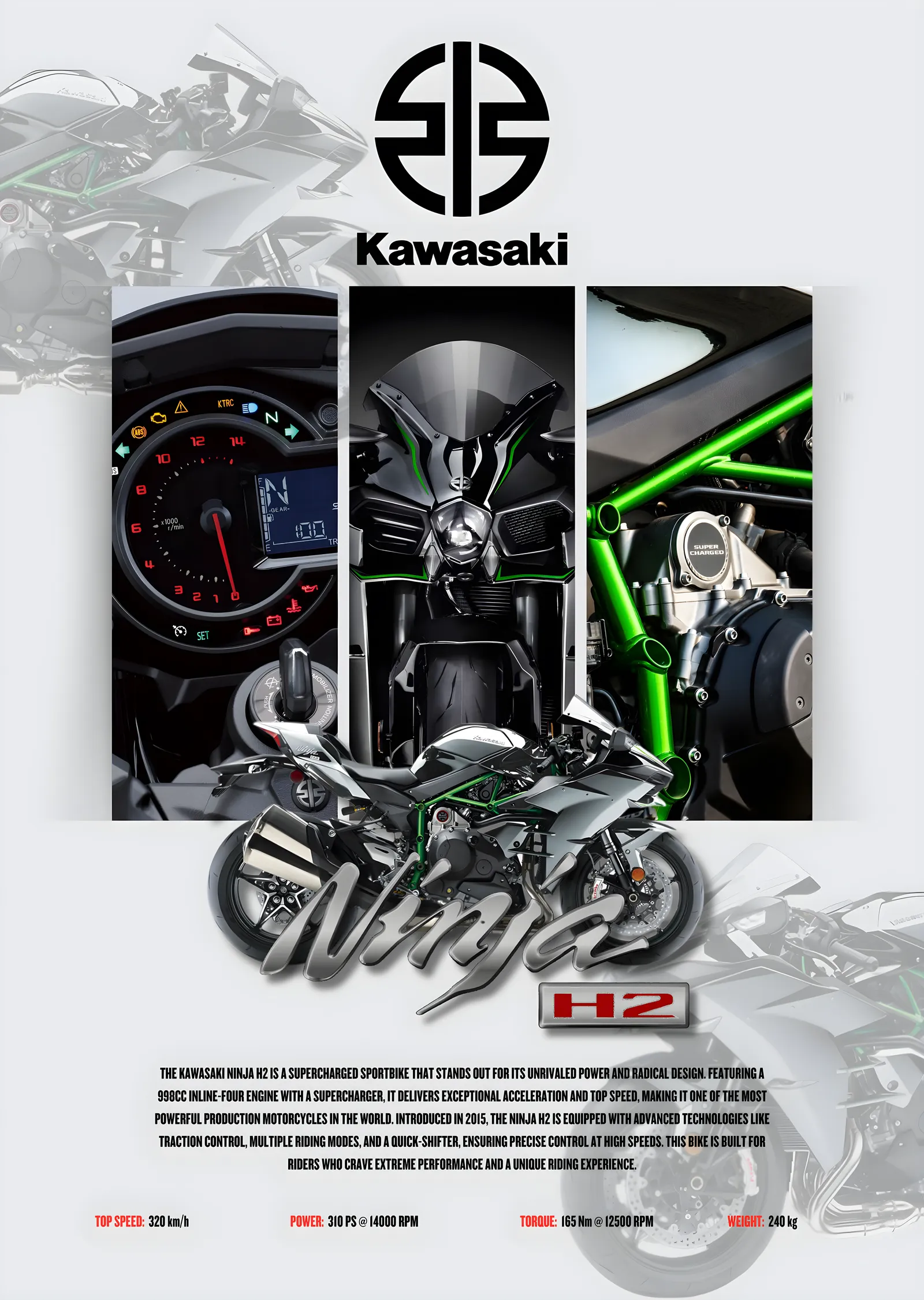 Kawasaki Ninja H2 - Detay Panosu metal tablo
