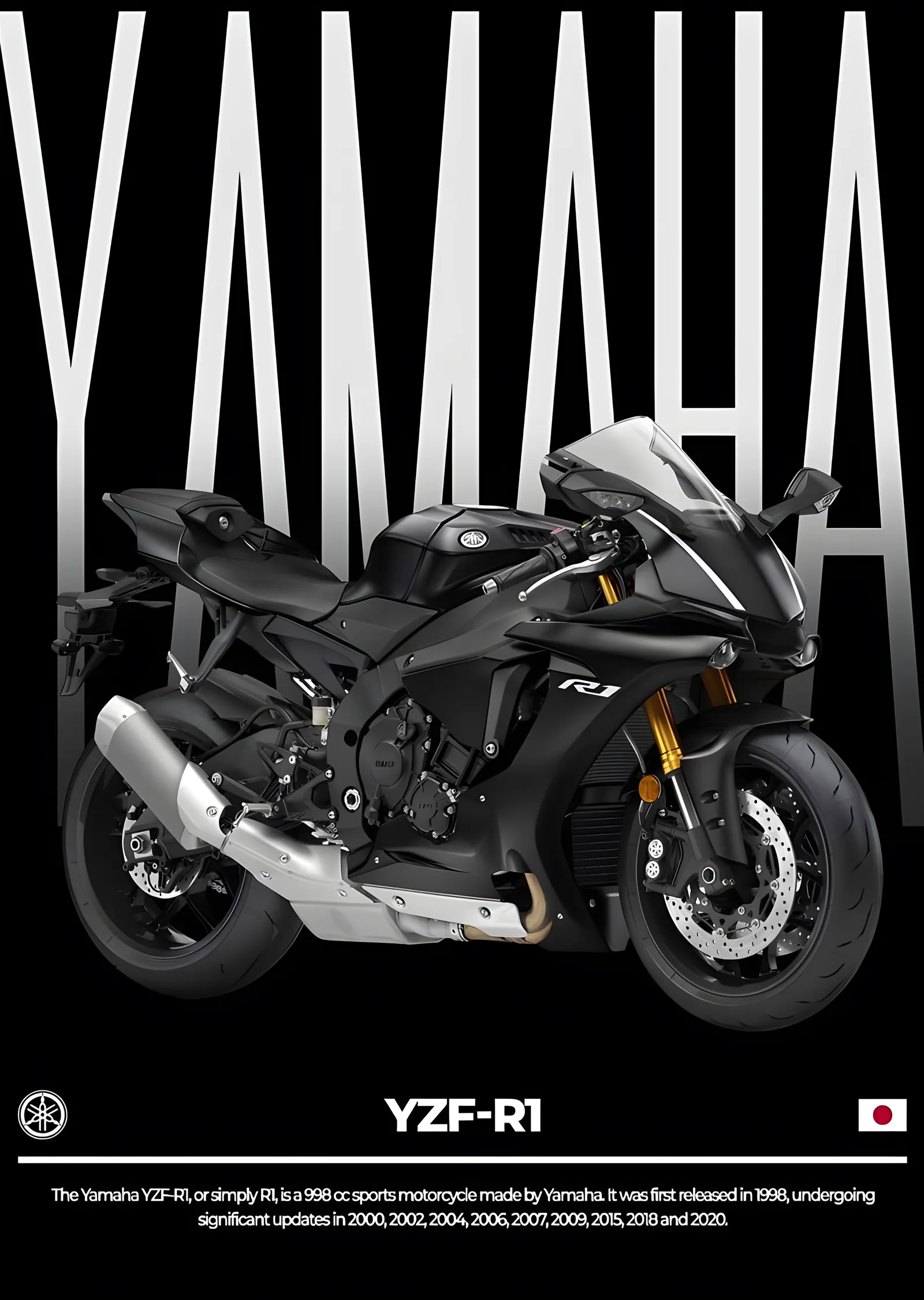 Yamaha YZF-R1 - Siyah Gövde metal tablo