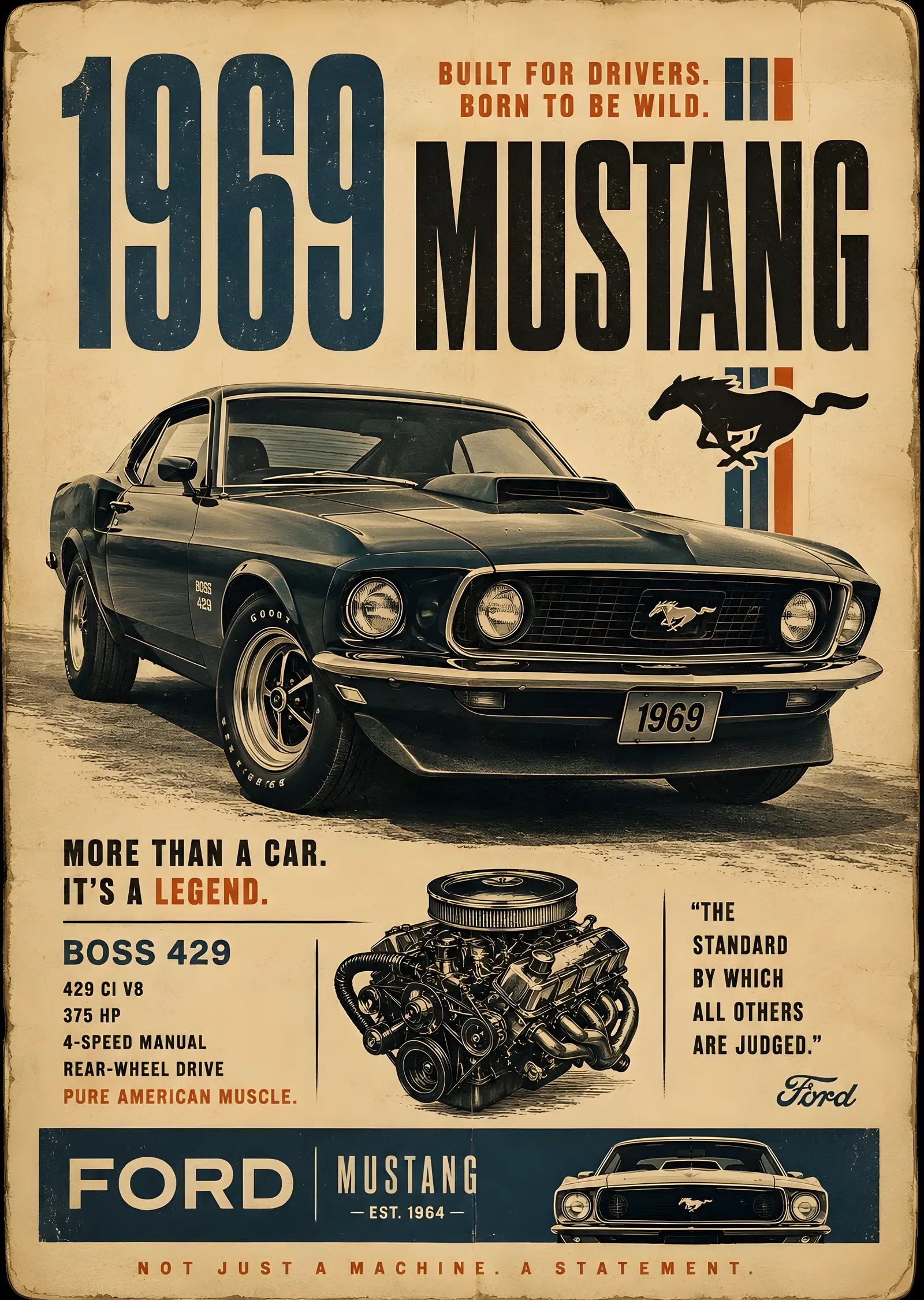 1969 Mustang Vintage metal tablo