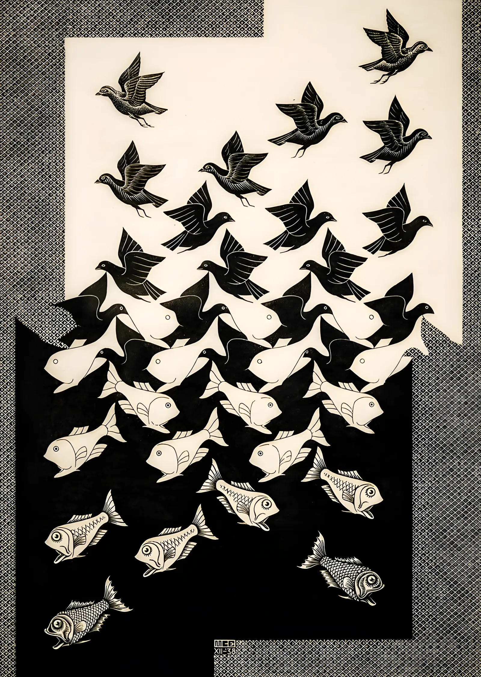 M.C. Escher: Gökyüzü ve Su metal tablo