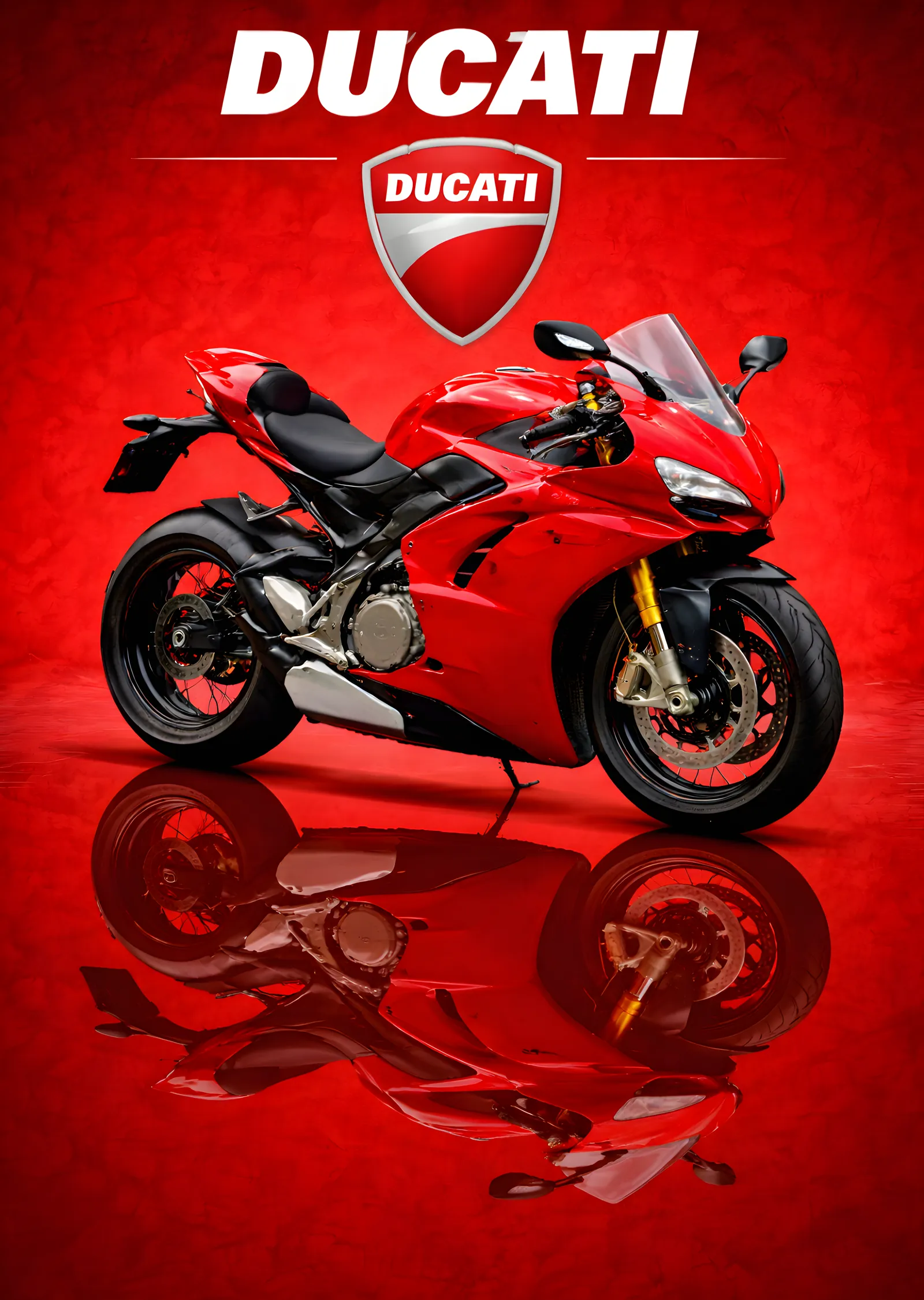 Ducati Panigale - Kırmızı Zemin ve Amblem metal tablo