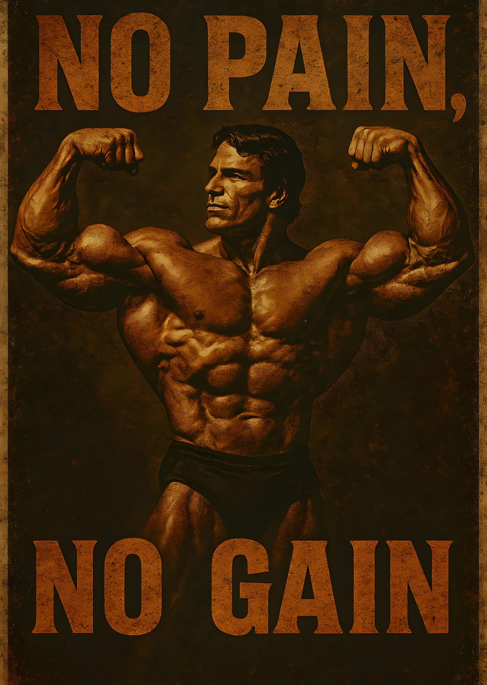 Arnold Schwarzenegger: No Pain No Gain · Sepya Tonlu metal tablo