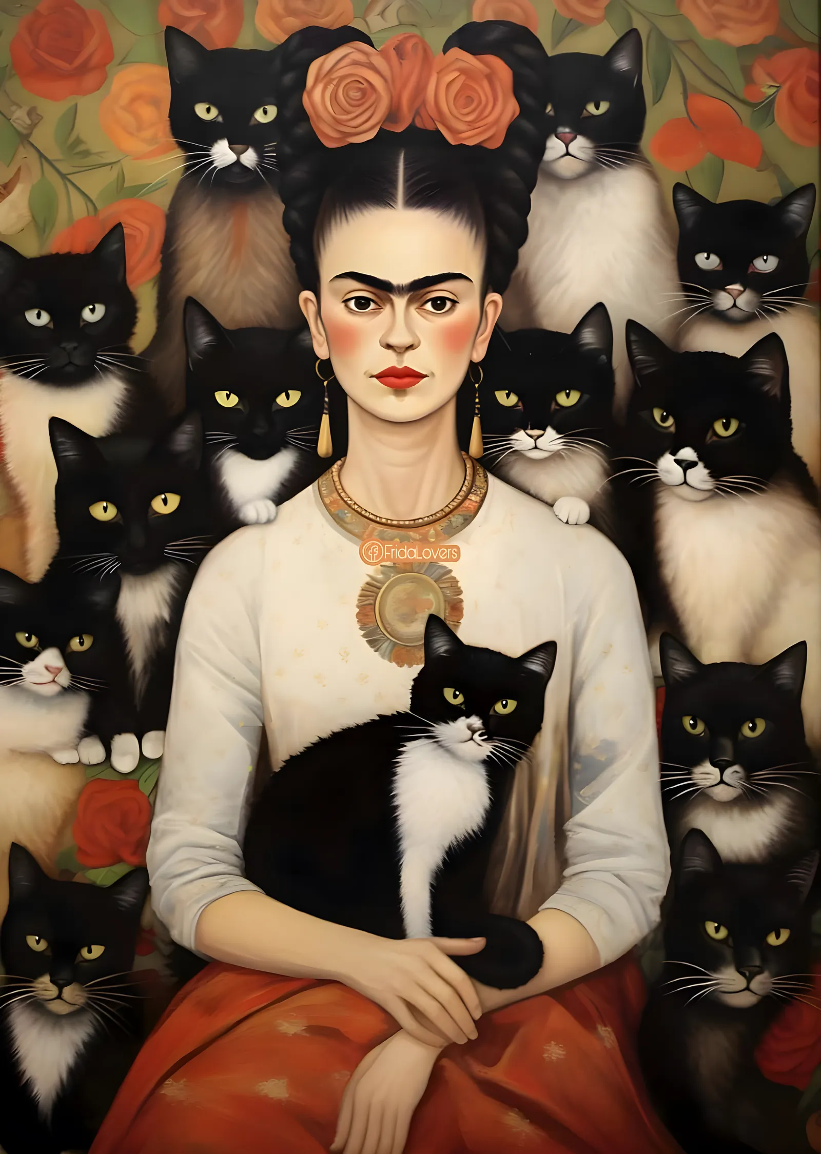 Frida Kahlo: Kedilerle Portre metal tablo