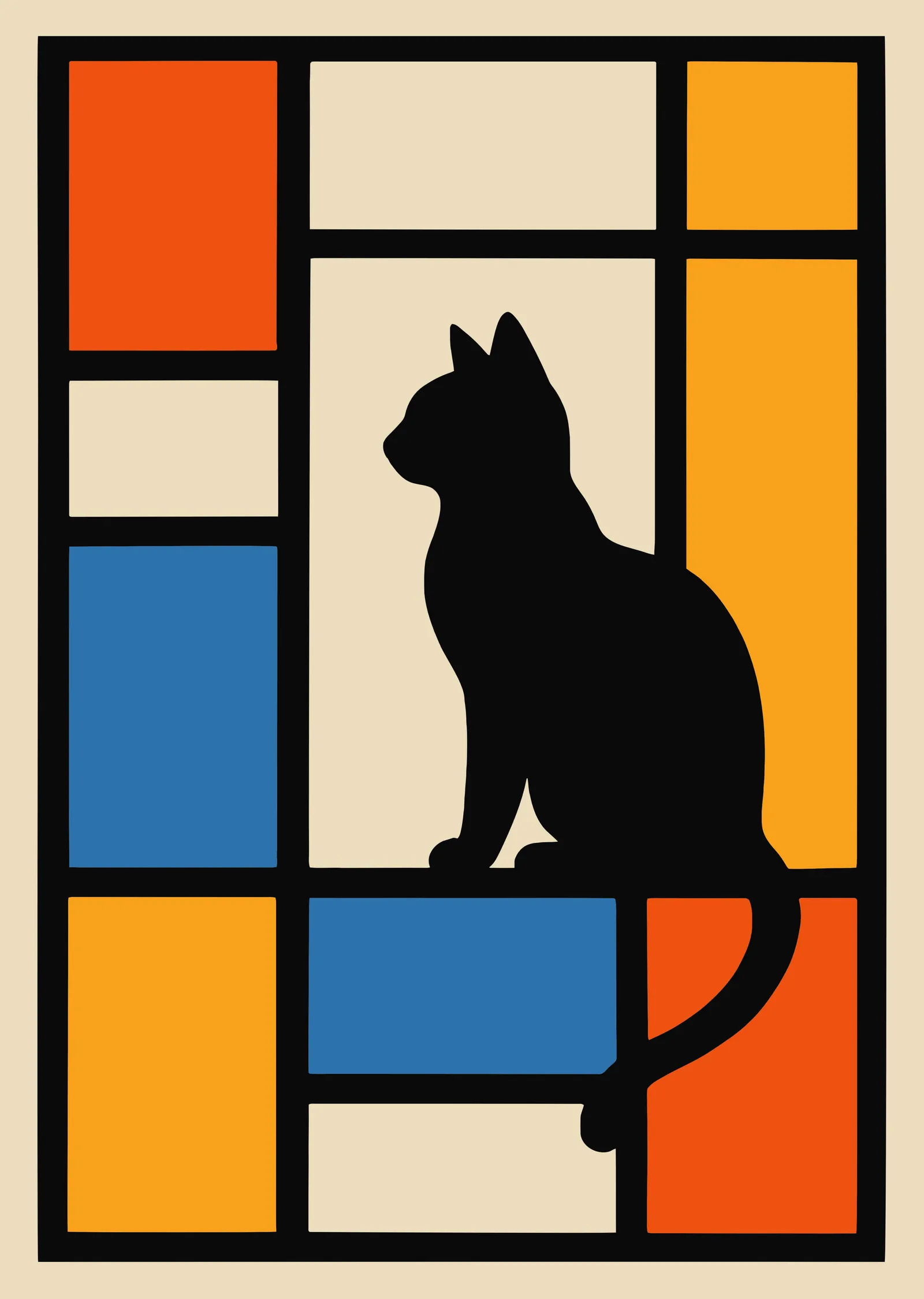 Penceredeki Kedi: Soyut Kompozisyon metal tablo