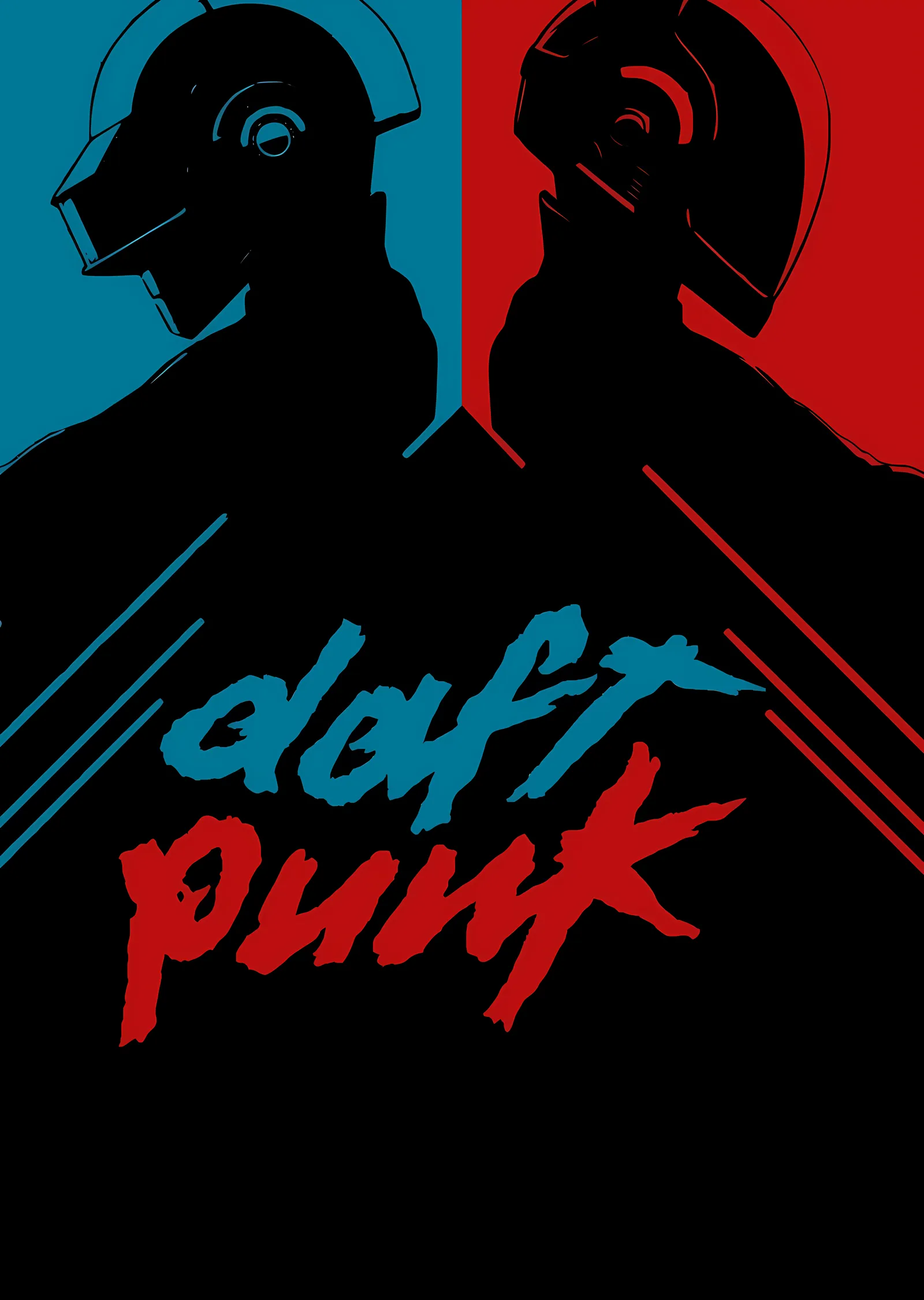 Daft Punk: Kırmızı Mavi Siluet metal tablo