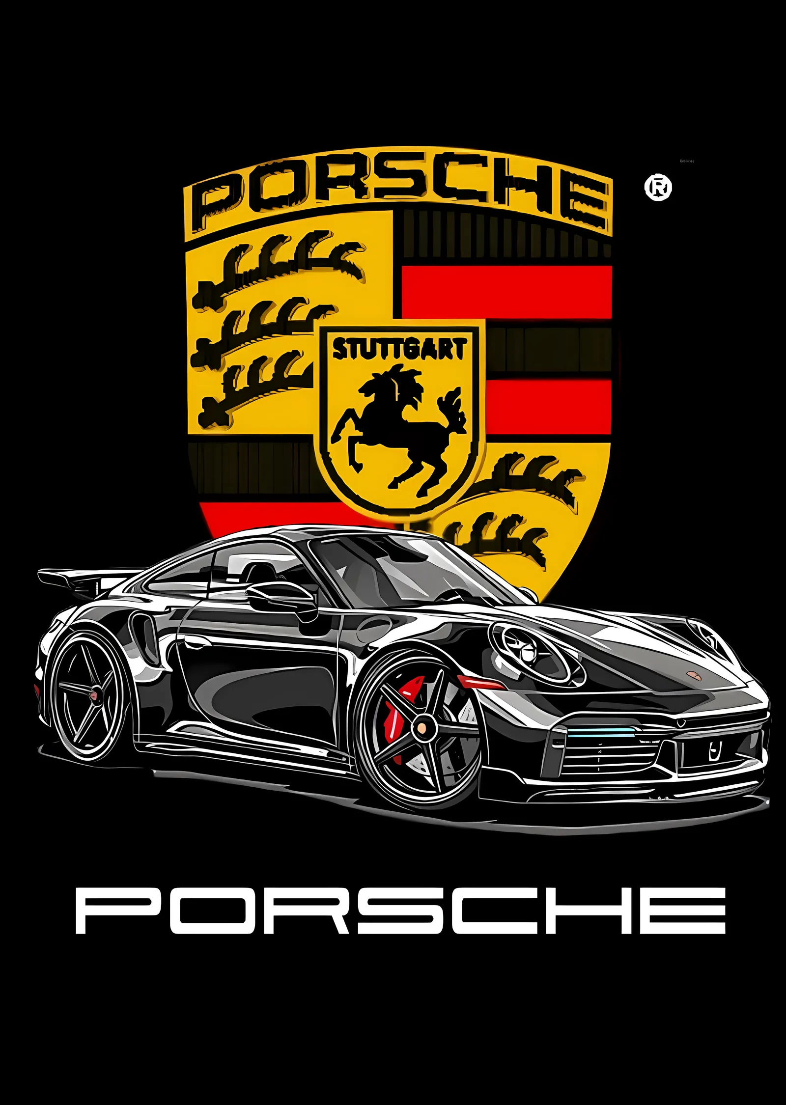 Porsche Logosu ve Araba Desenli metal tablo