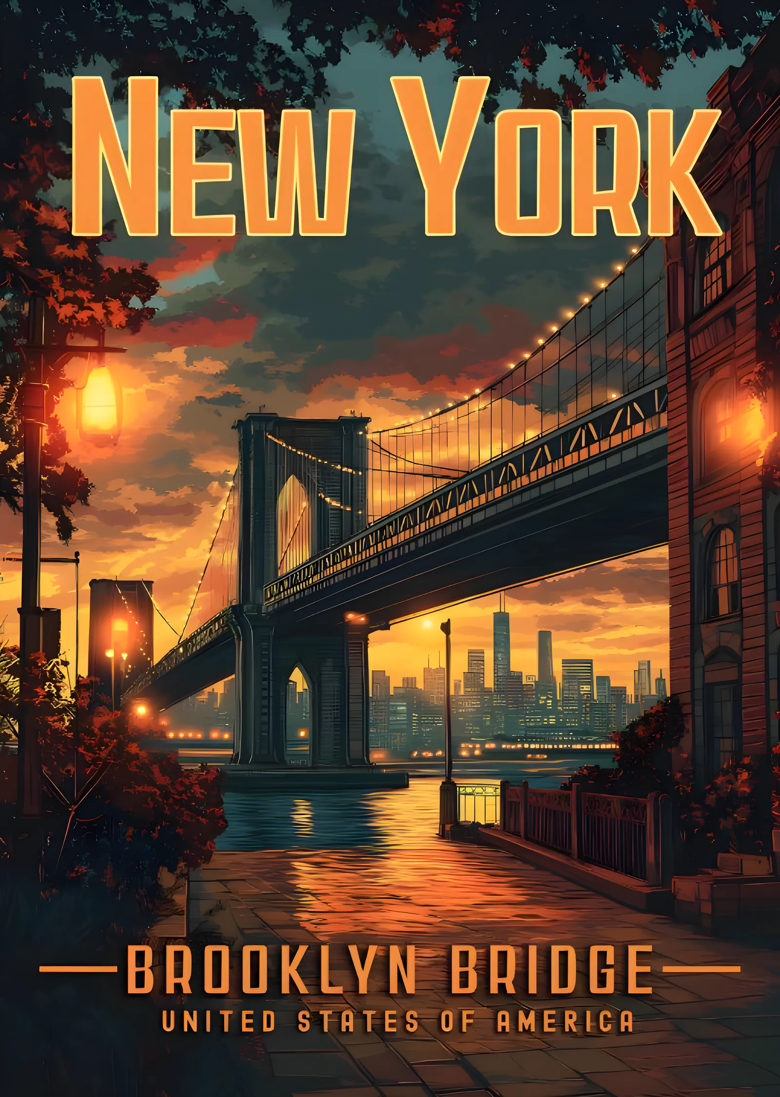 Brooklyn Bridge: New York metal tablo