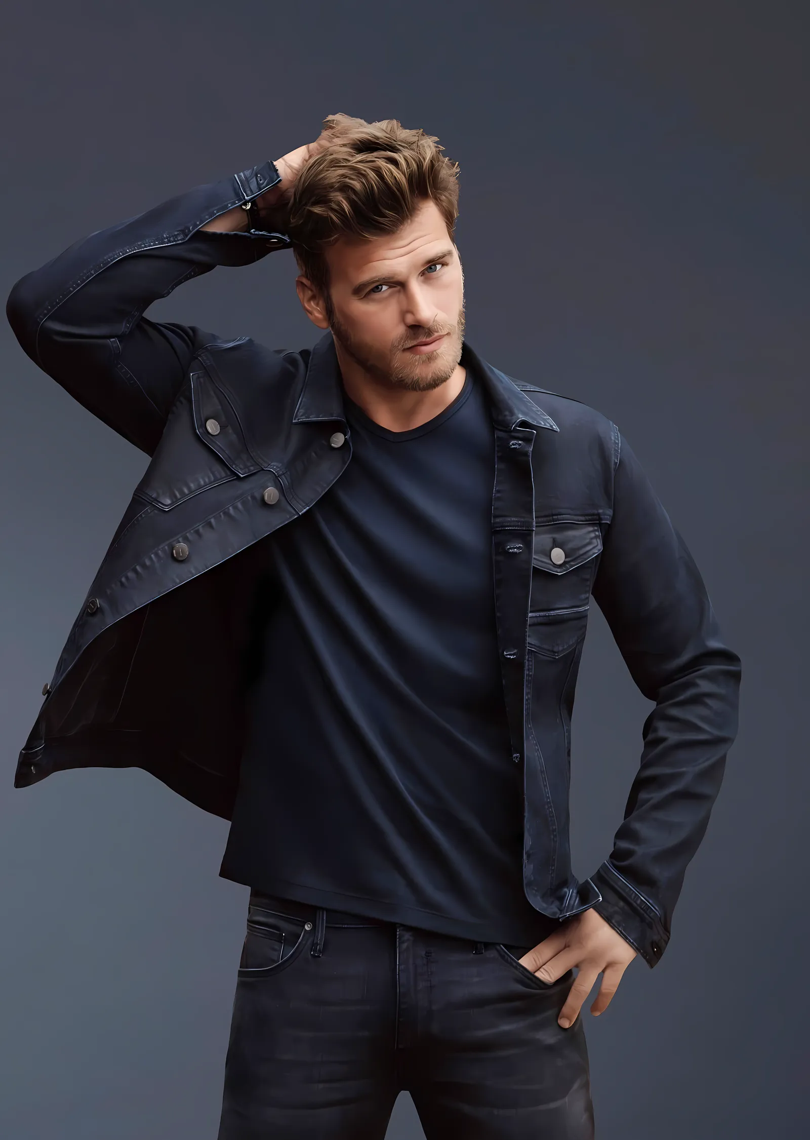 Kıvanç Tatlıtuğ - Denim Ceket metal tablo