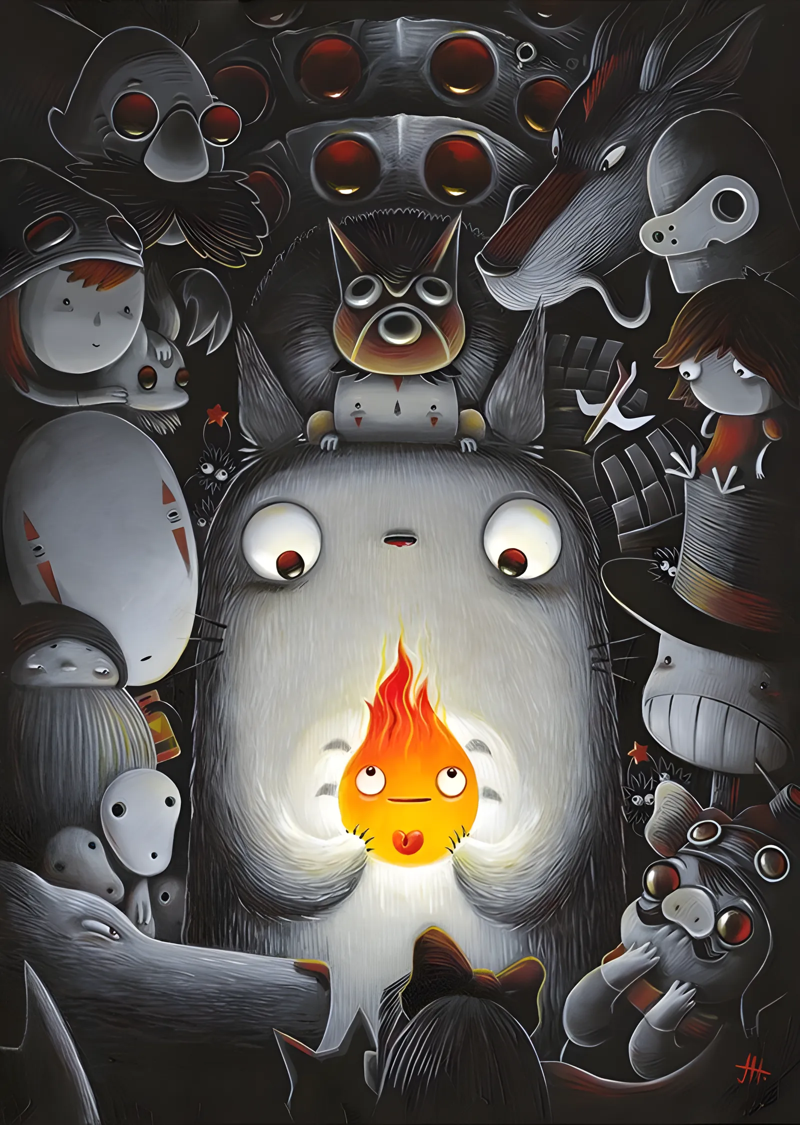 Ghibli Karakterleri Karanlıkta metal tablo