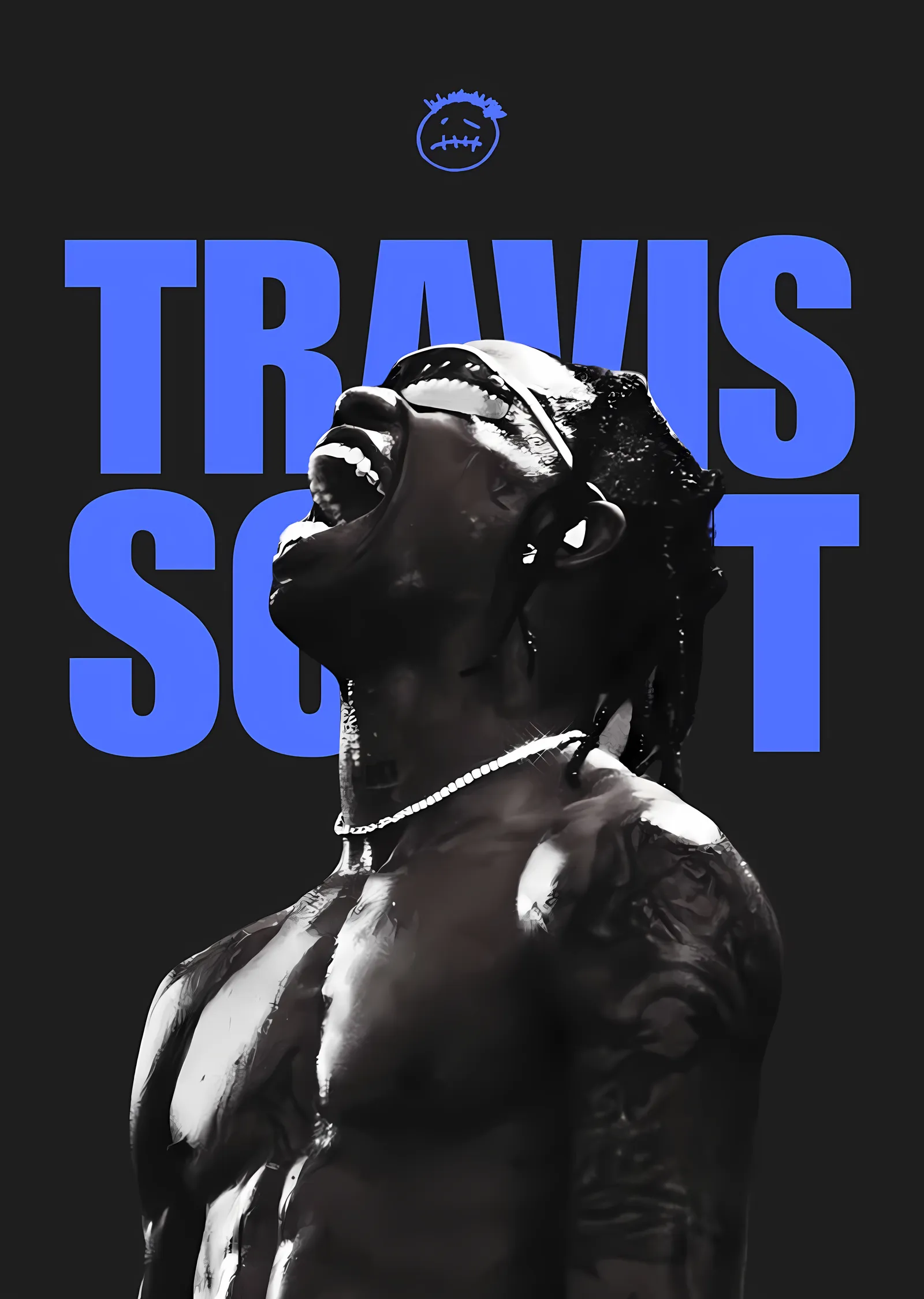 Travis Scott: Mavi İsimli Portre metal tablo