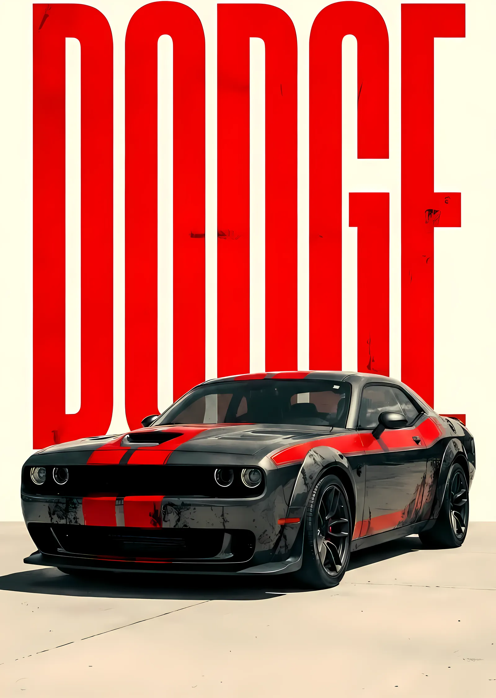 Dodge: Siyah ve Kırmızı Stripeli Otomobil metal tablo