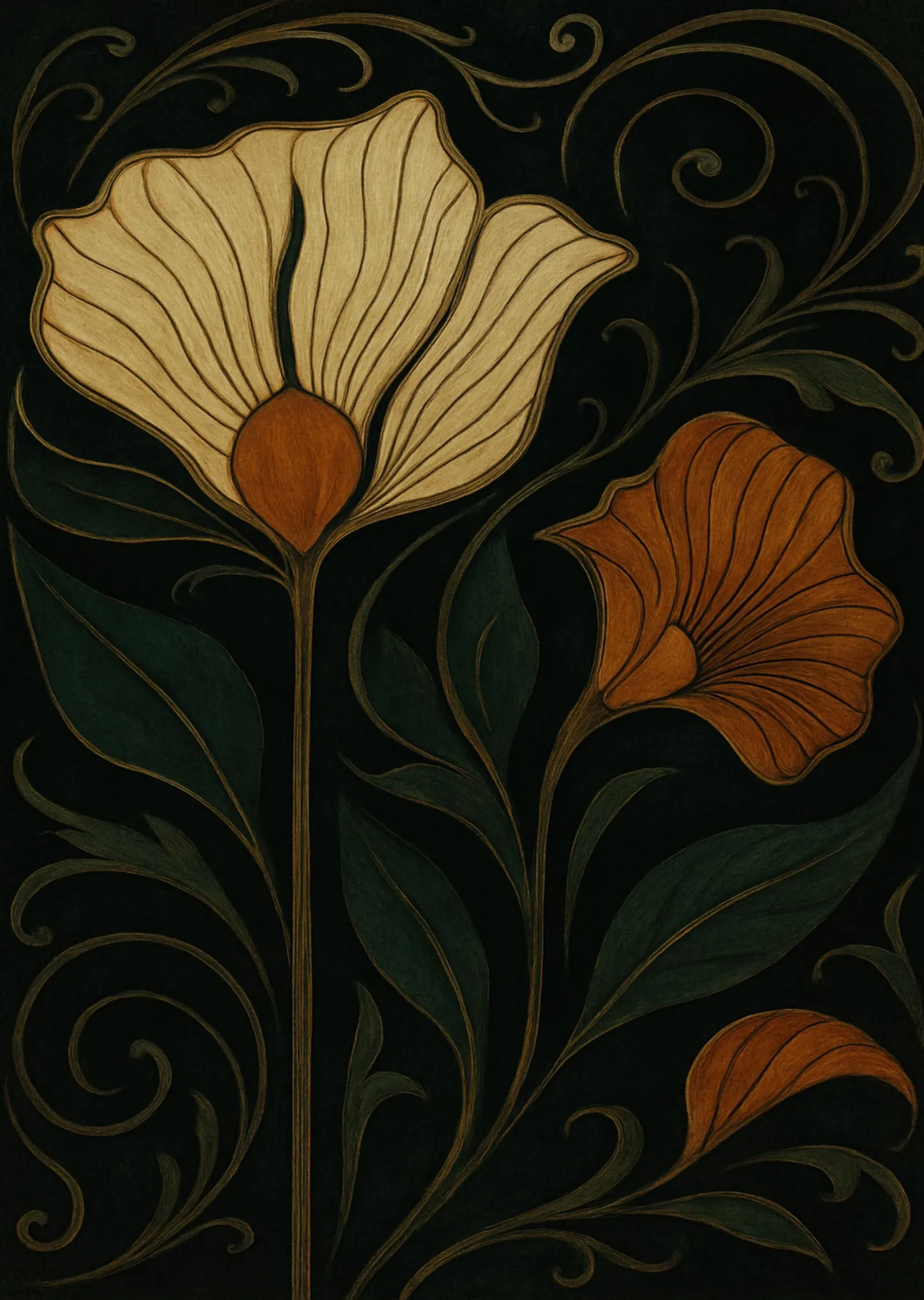 Art Nouveau: Altın Çiçekler metal tablo