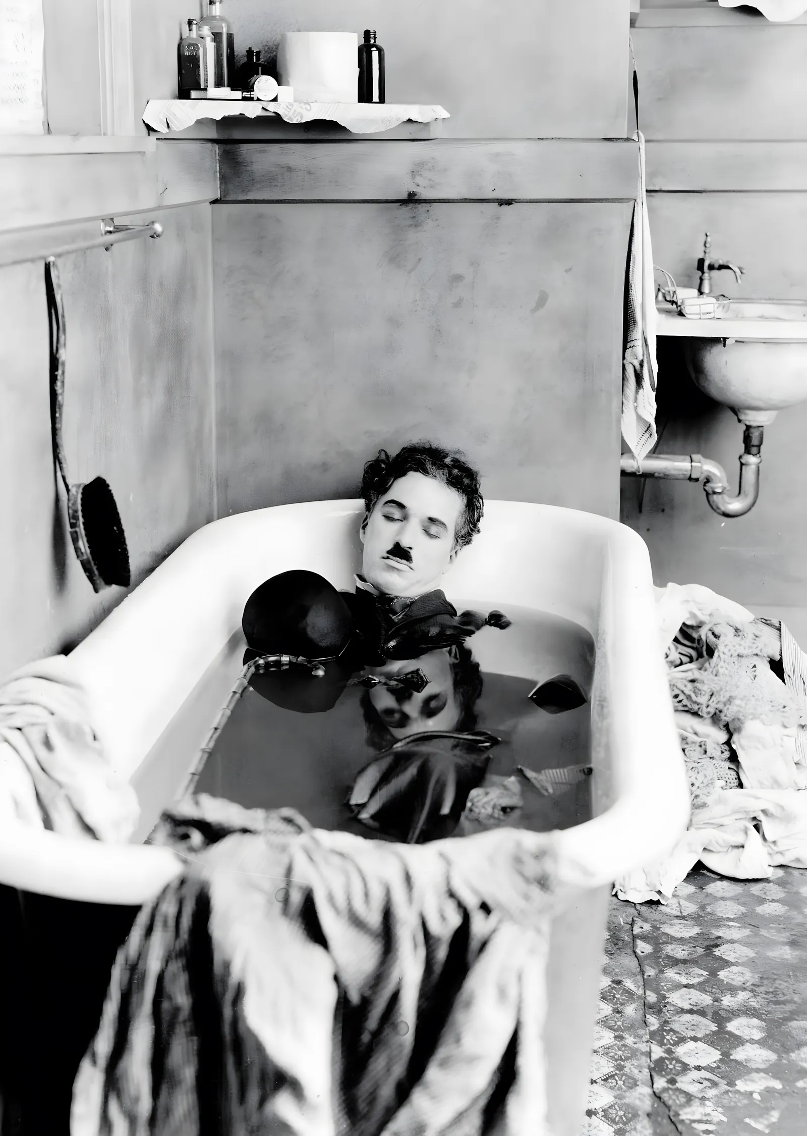 Charlie Chaplin: Bathtub Reflections metal tablo