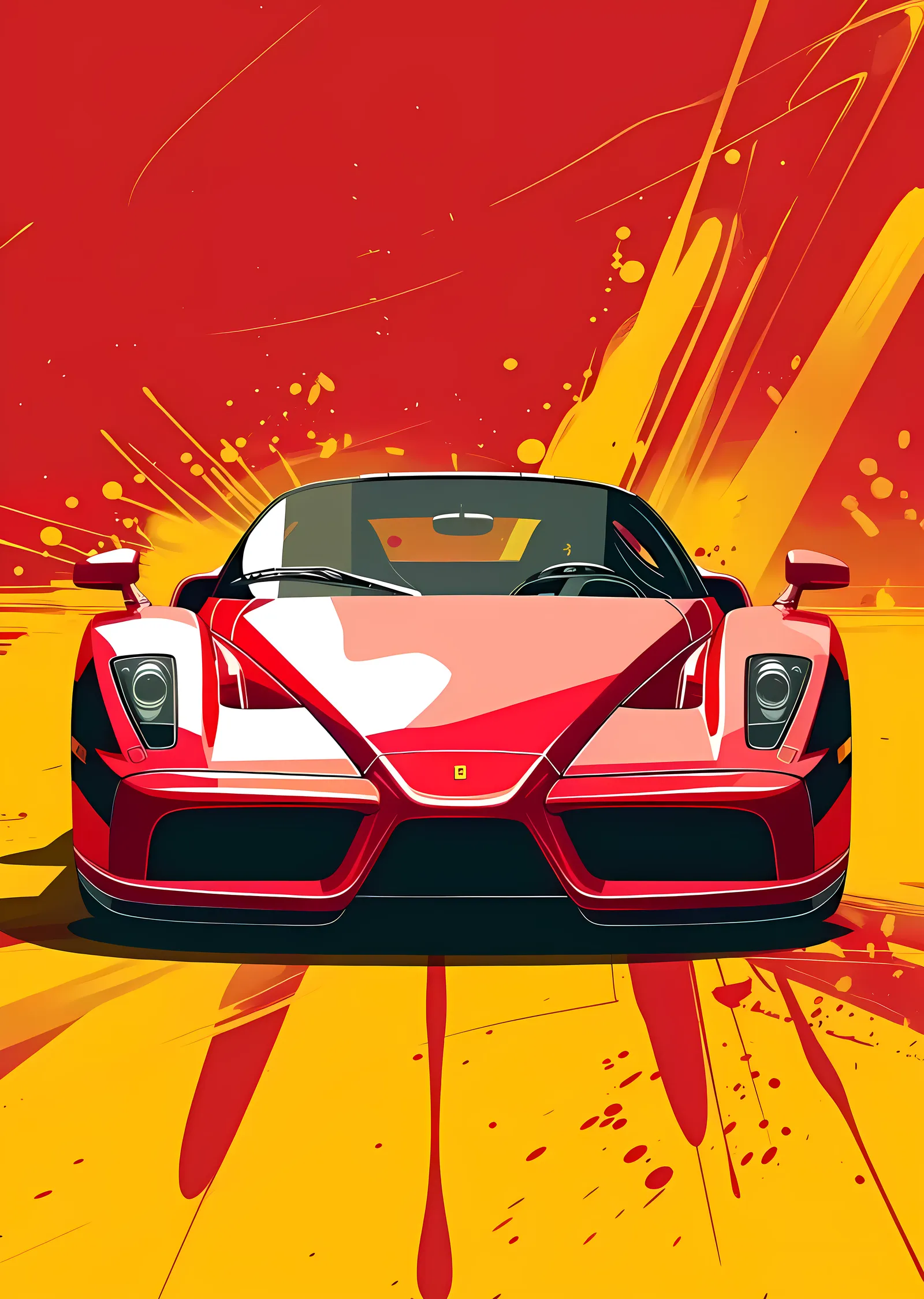 Kırmızı Ferrari Spor Araba - Sarı-Pembe Patlama metal tablo