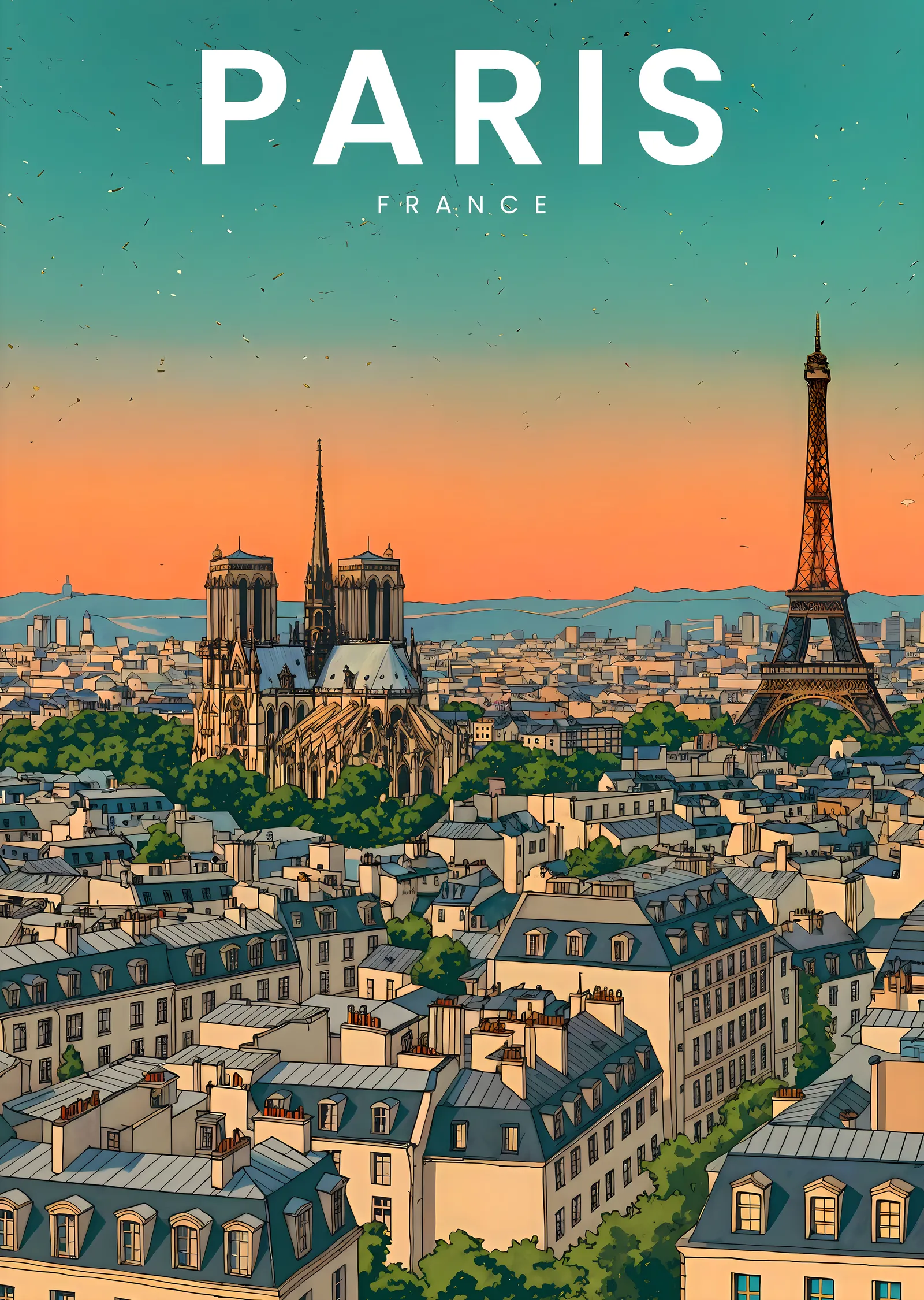 Paris Manzarası: Vintage 80'ler Stili Şafak Şehri metal tablo