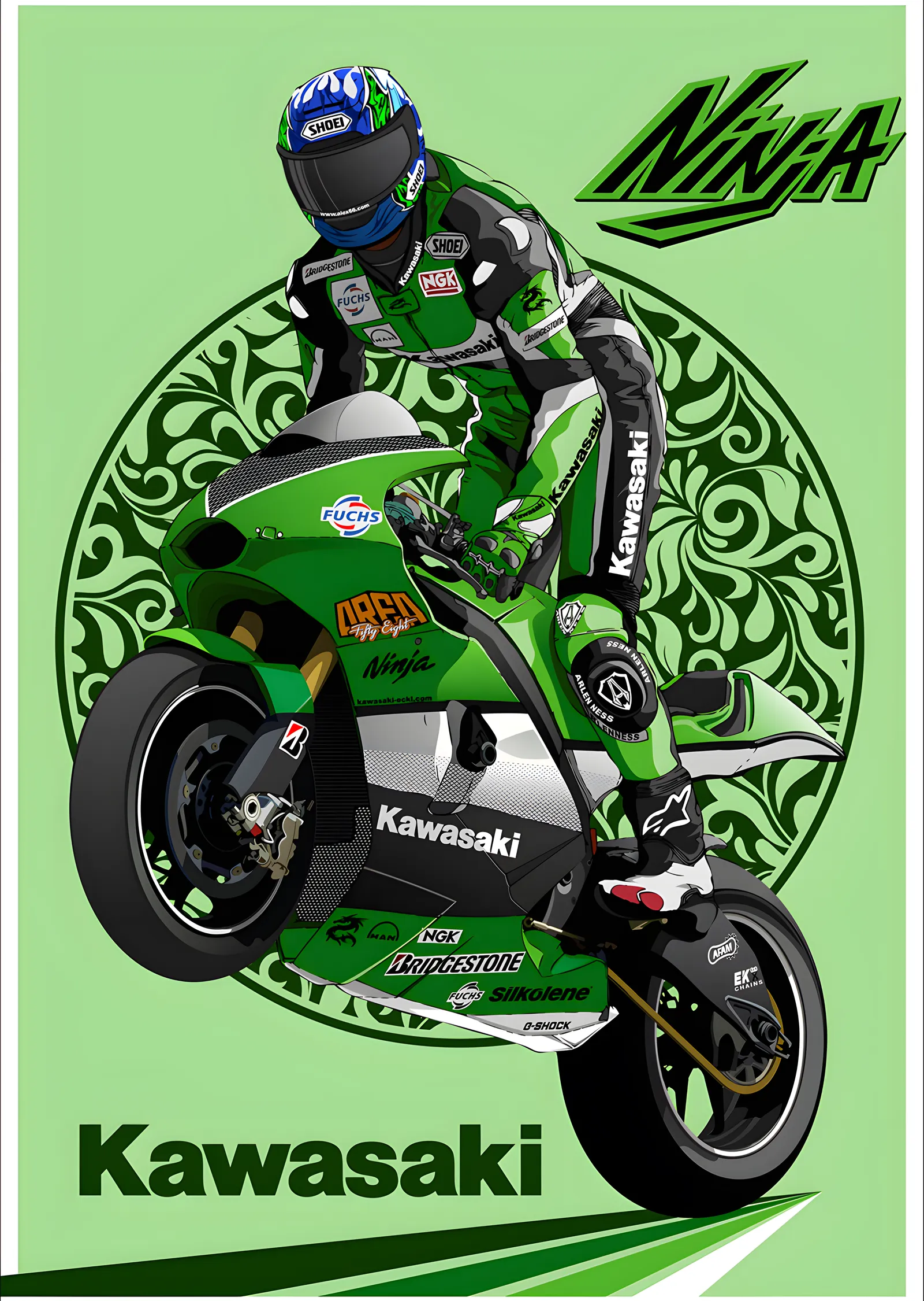 Kawasaki Ninja - Yeşil Vektör metal tablo