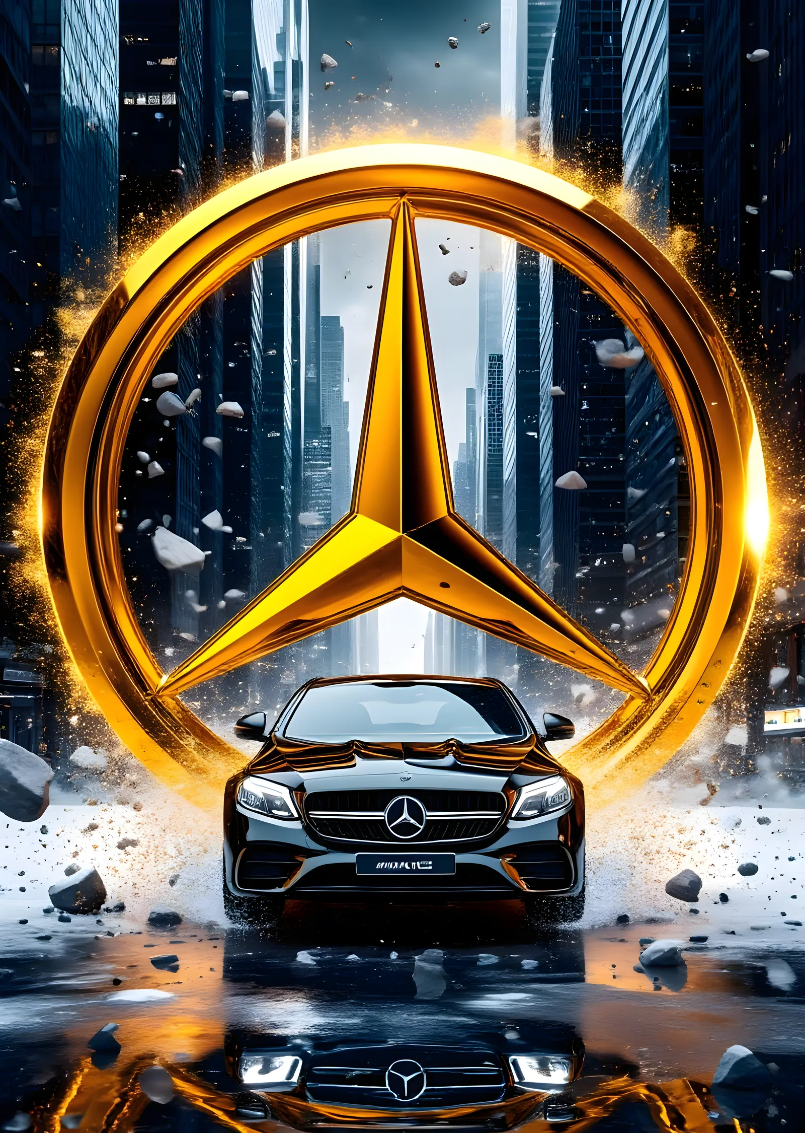 Mercedes-Benz: Şehir Manzarasında metal tablo