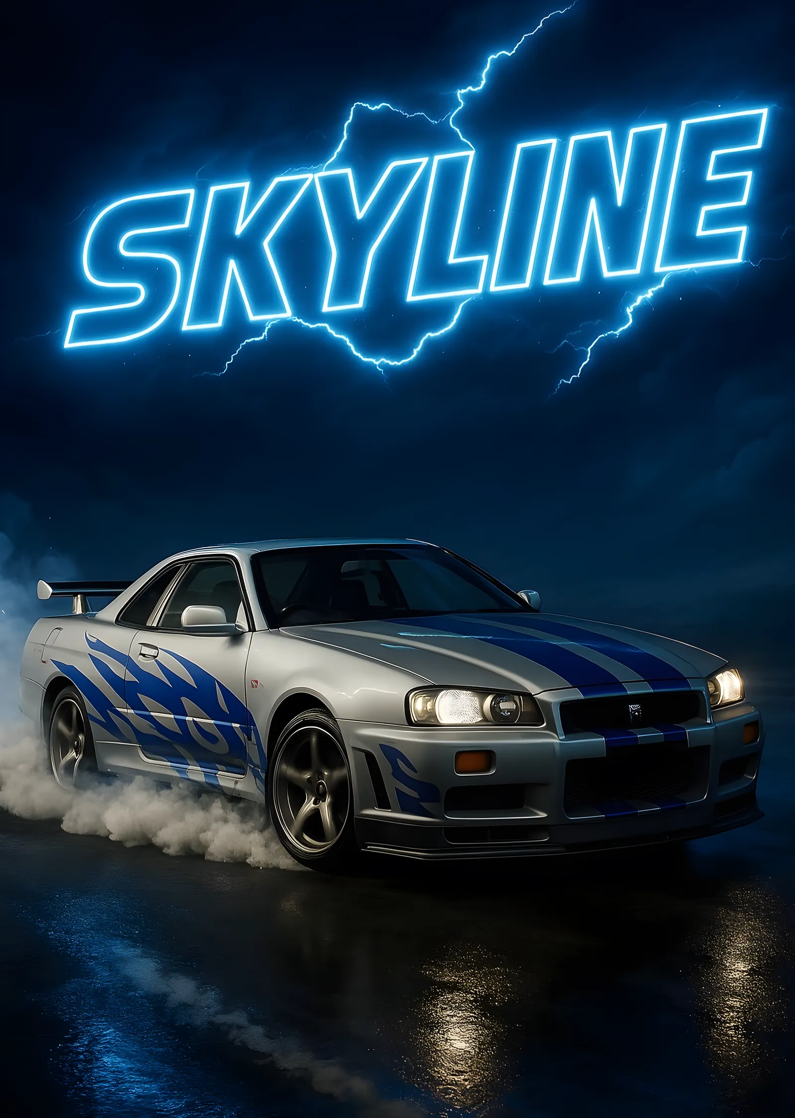Nissan Skyline R34 - Neon metal tablo