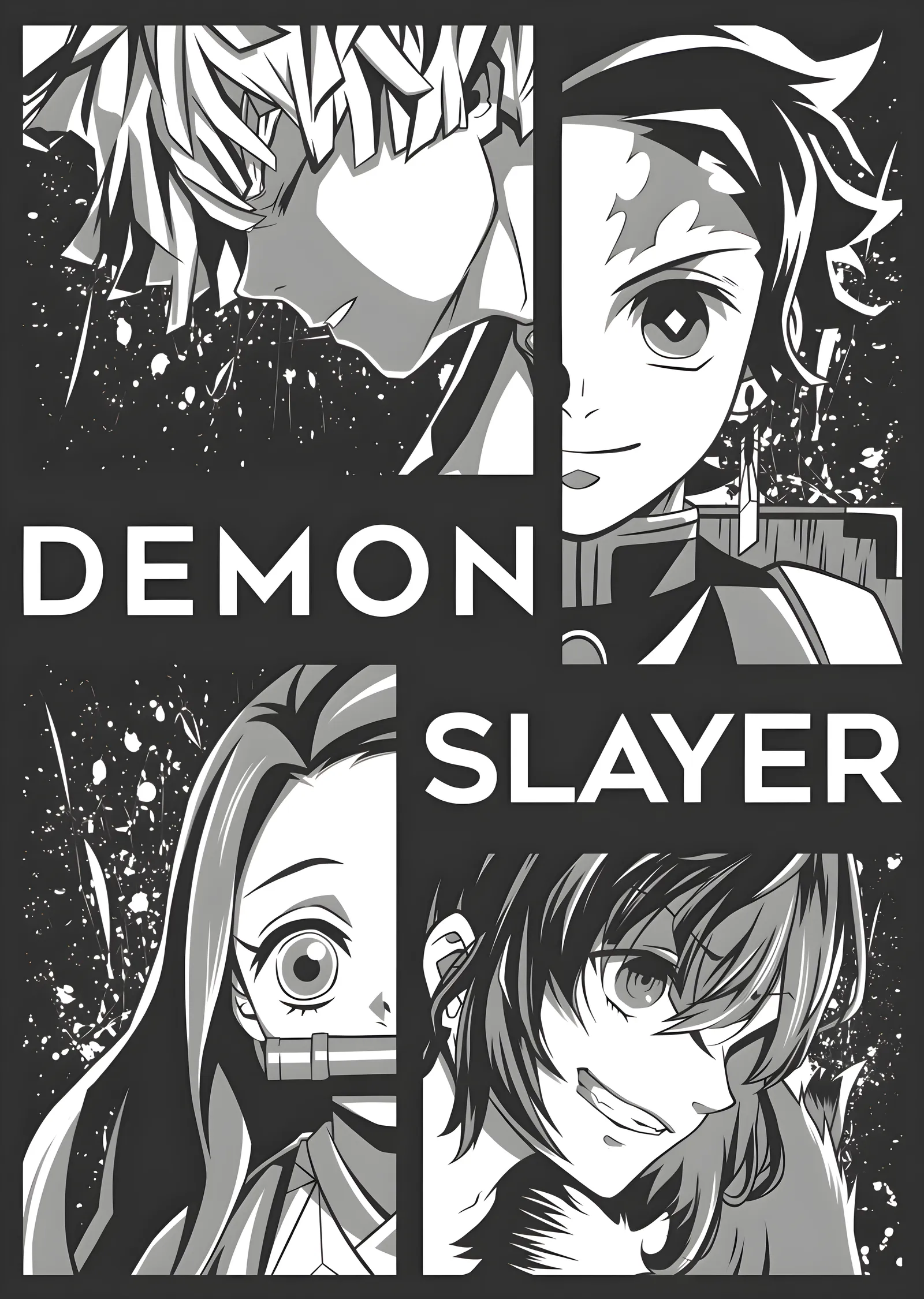 Demon Slayer: Siyah Beyaz Dörtlü metal tablo