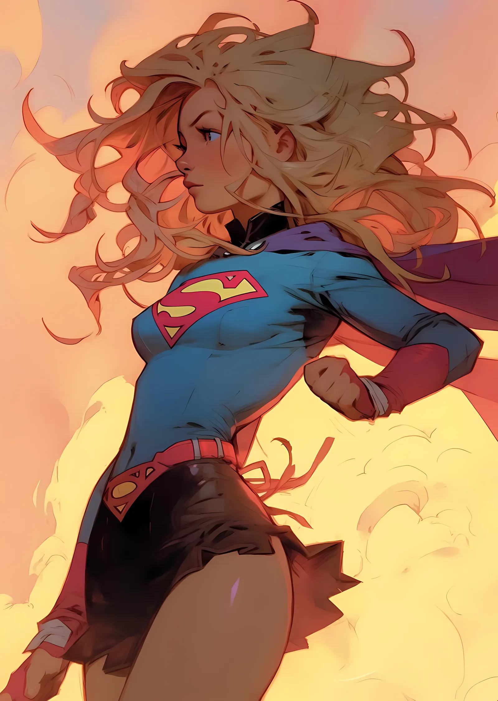 Supergirl - Alevli Gökyüzünde Uçuş metal tablo