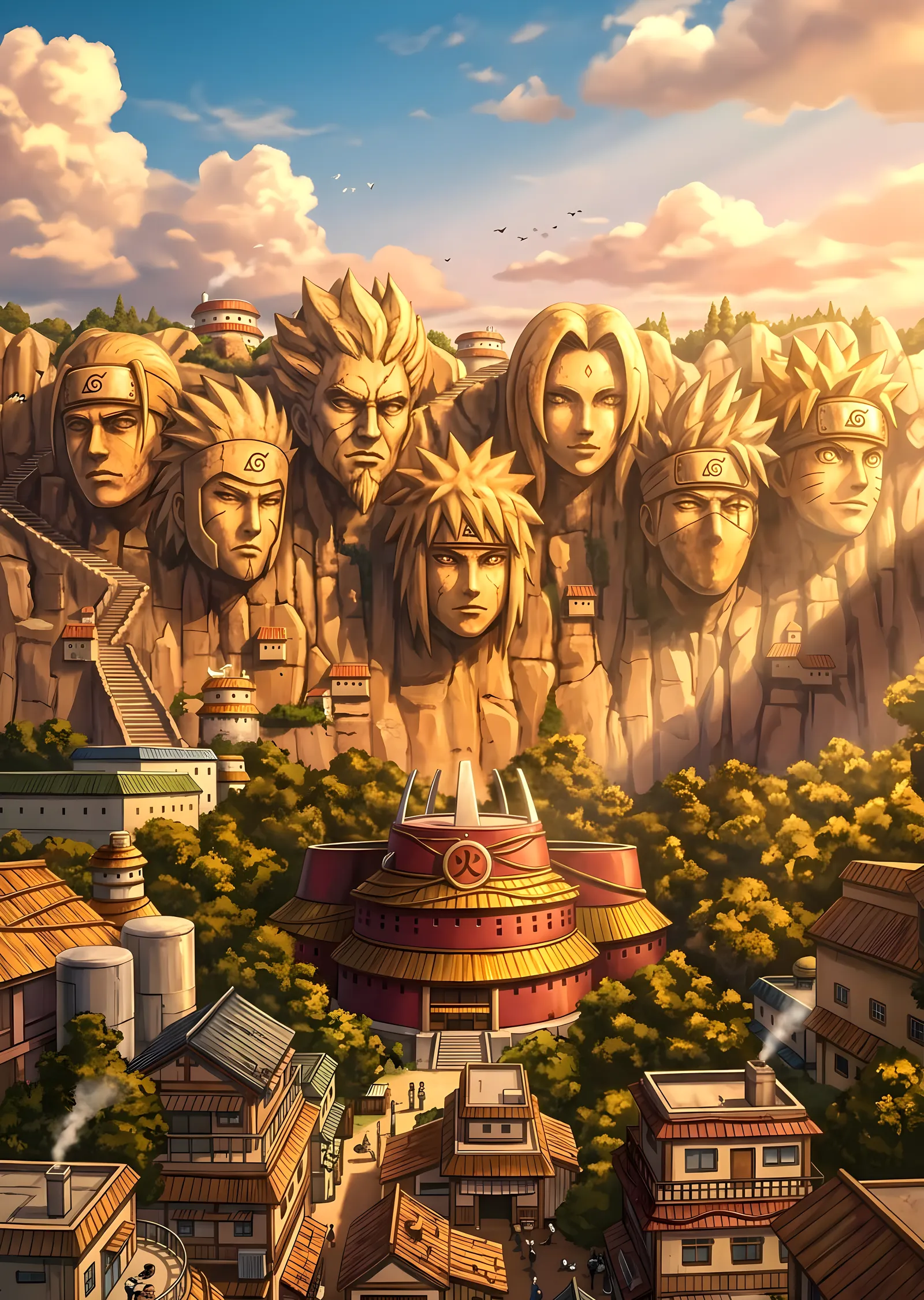 Naruto: Konoha Köyü ve Hokage Kayalıkları metal tablo