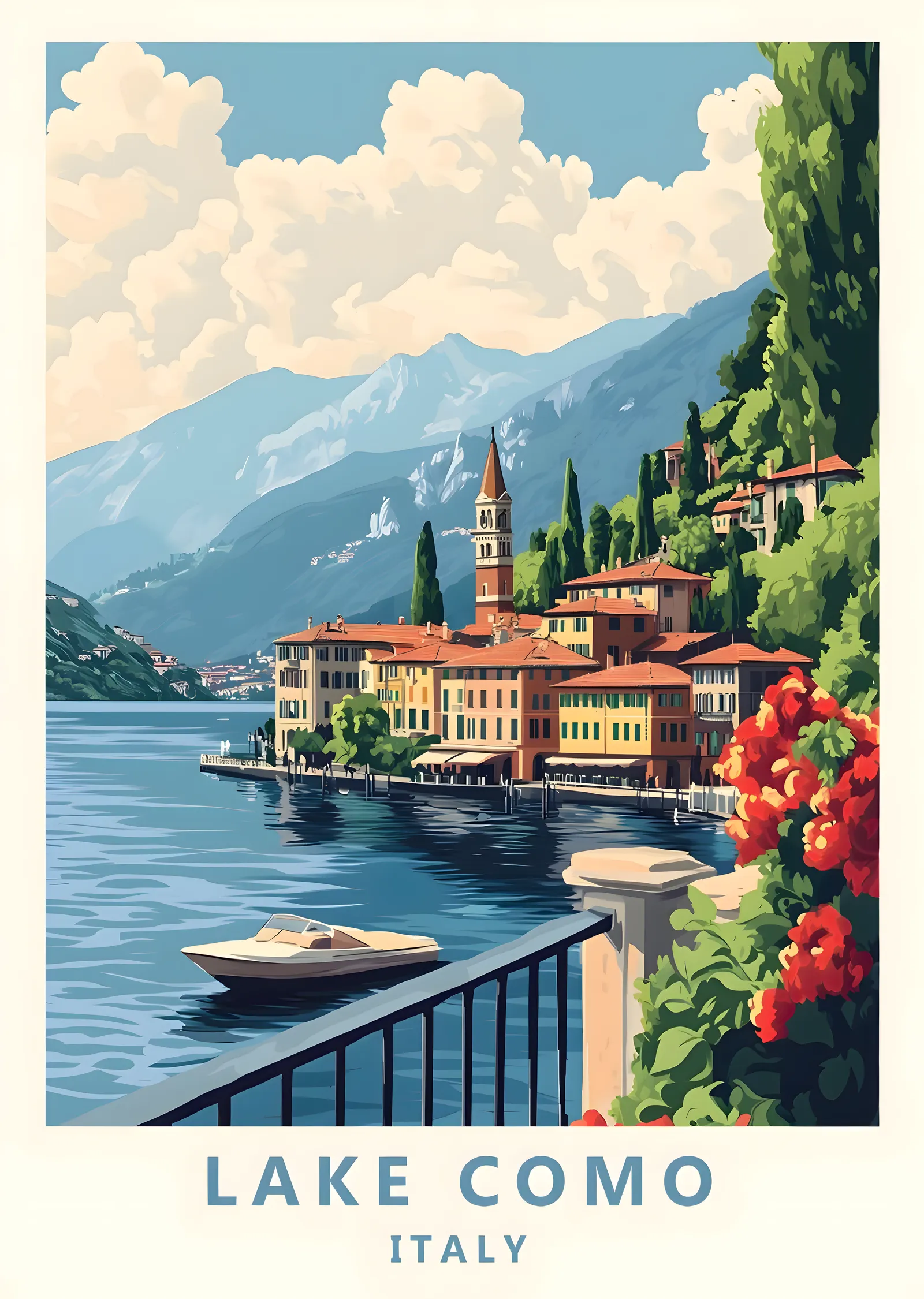 Lake Como, Italy: Vintage Seyahat Poster Stili metal tablo