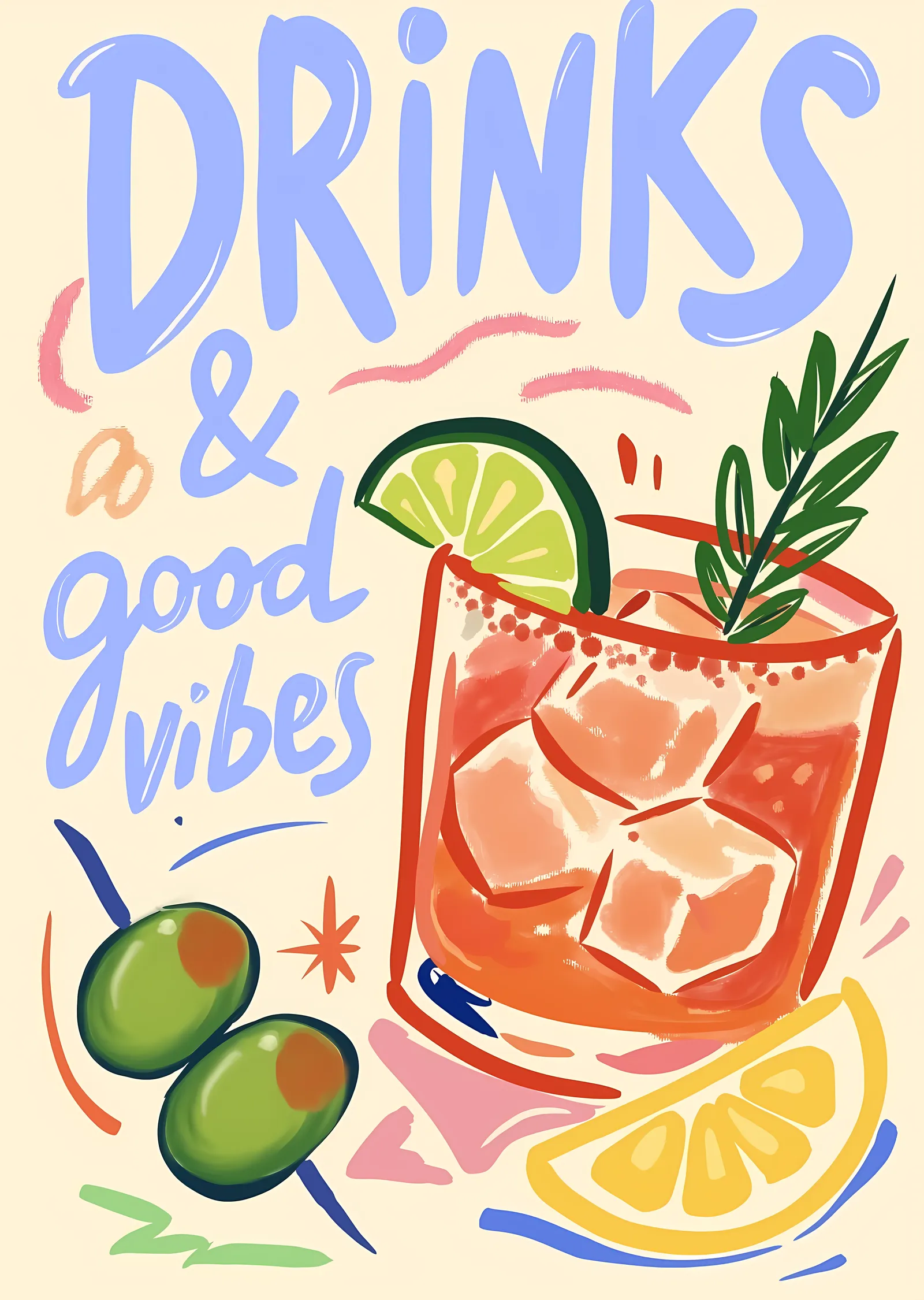 Drinks & Good Vibes metal tablo